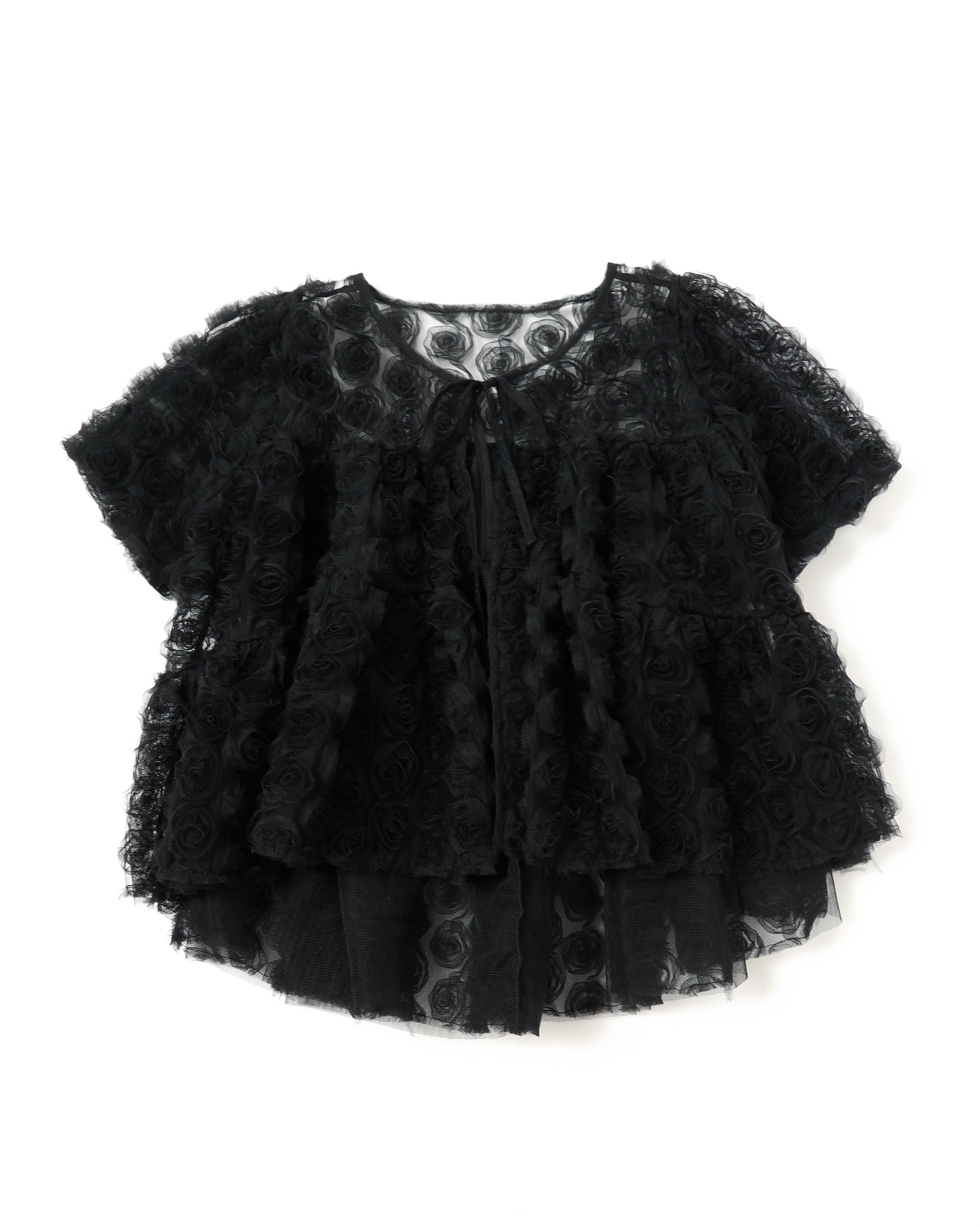 Flower tulle tiered bolero (black)