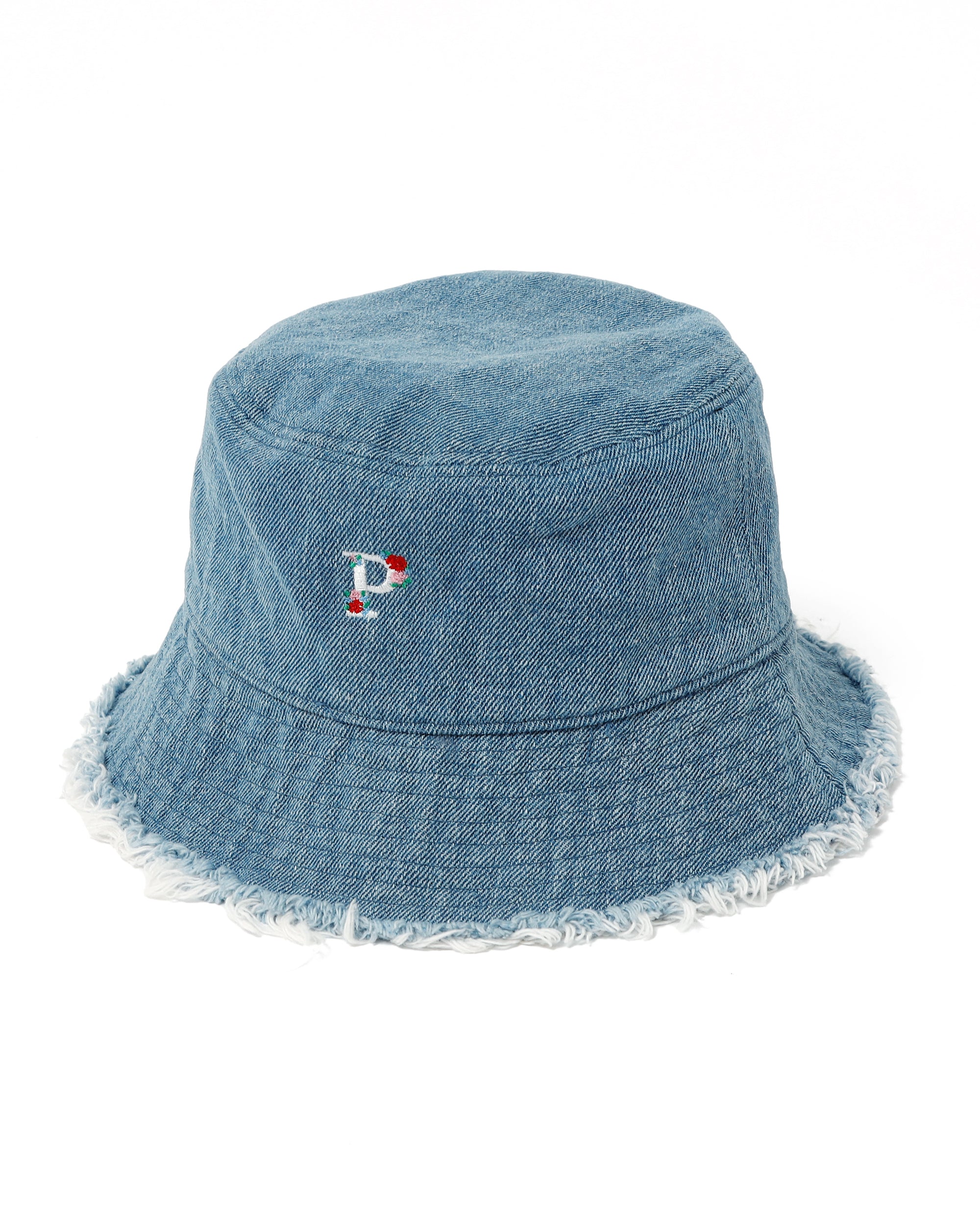 "P" embroidered denim bucket hat