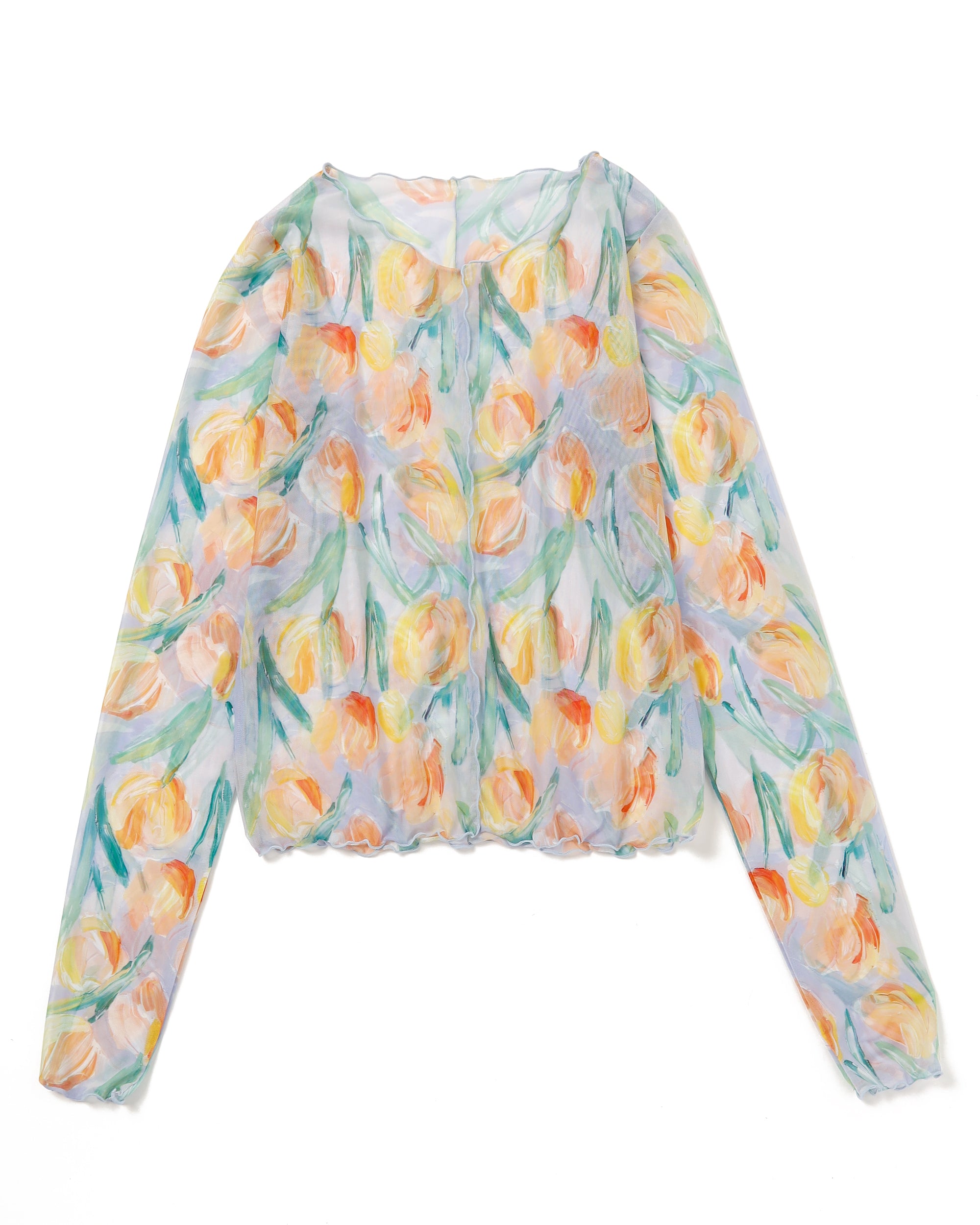 Orange tulip see-through tops (Crew neck)