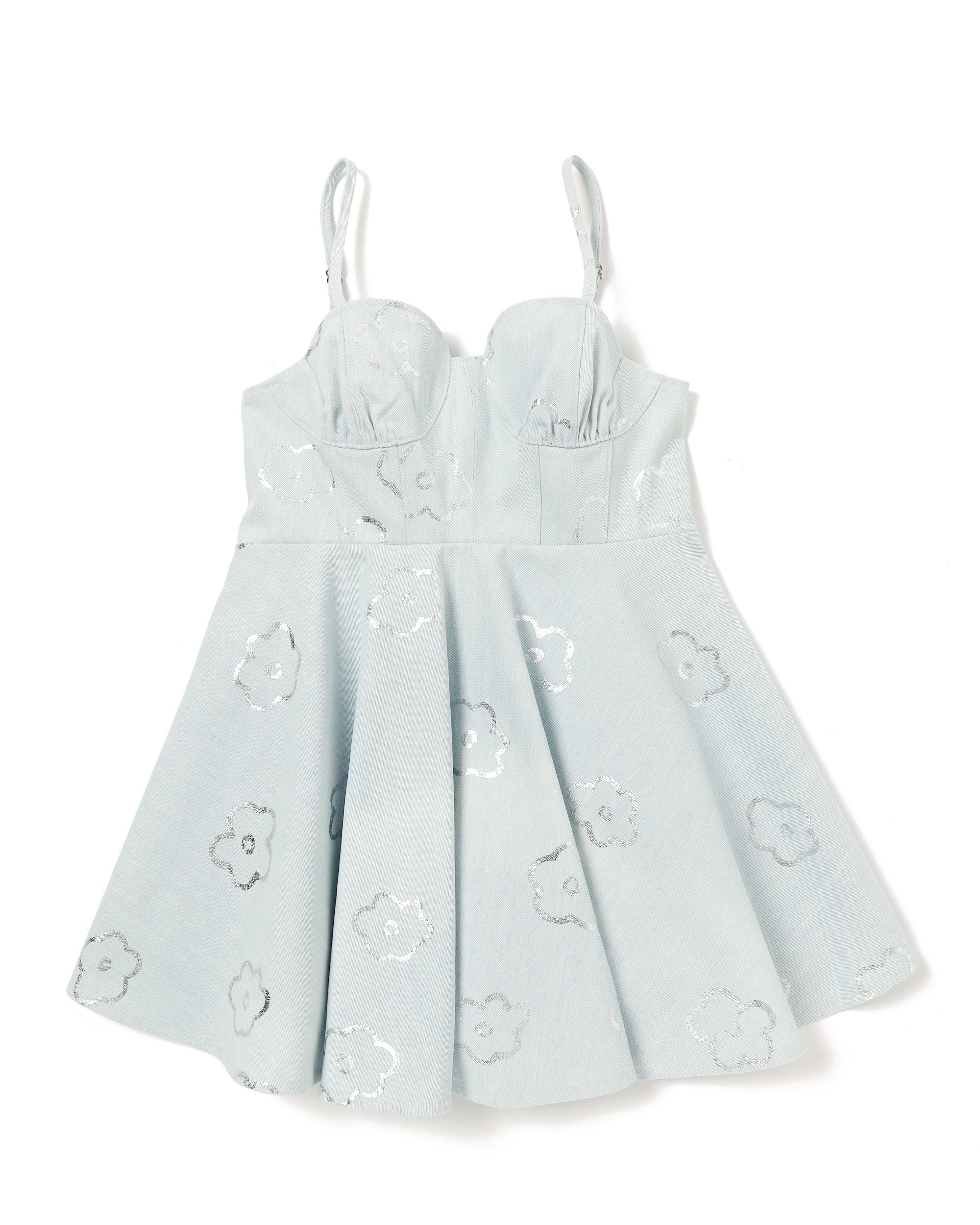 SILVER FLOWER DENIM TUNIC（LIGHT BLUE）