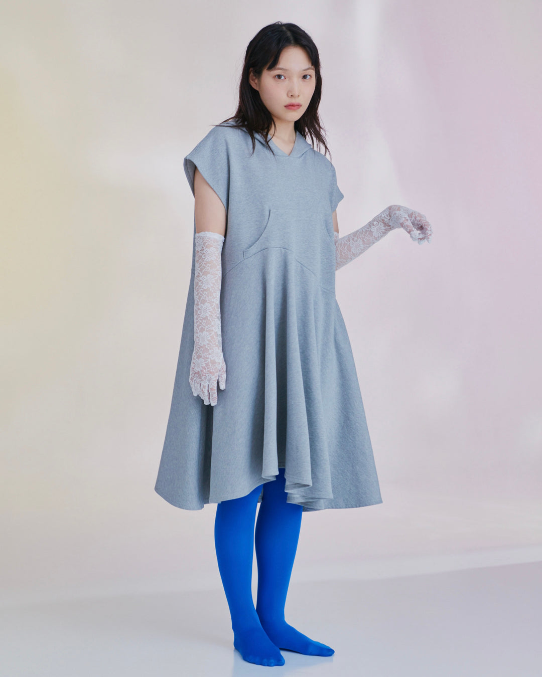 Asymmetric Flare Hoodie Dress (Gray) – POPPY
