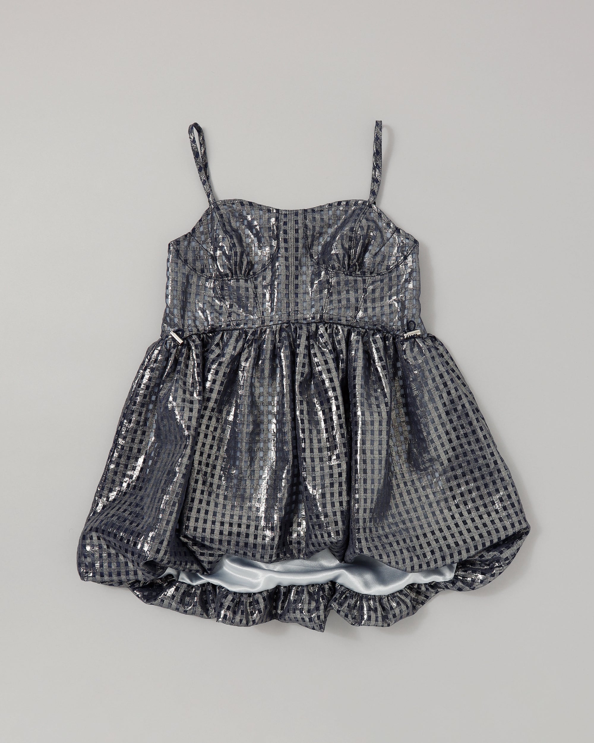Metallic gingham balloon tunic