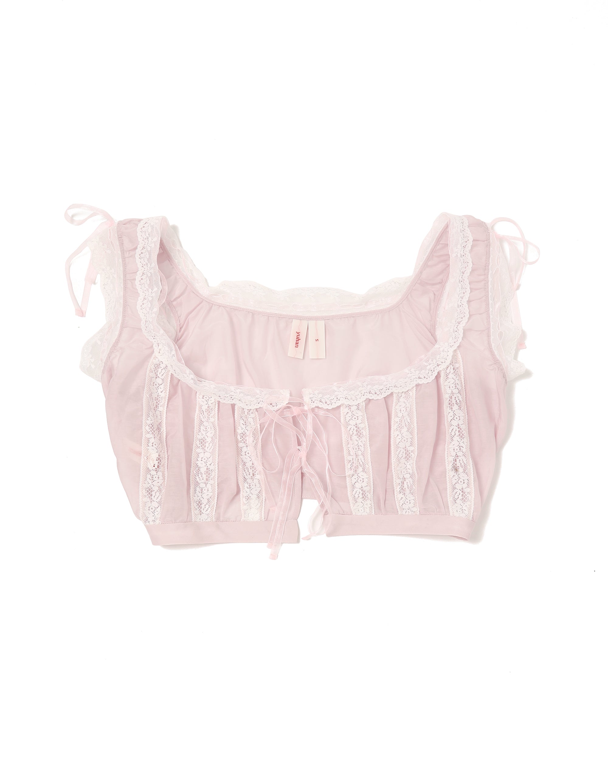 <b>yuhan wang</b><br>lace ruffled silk cotton top / Pink