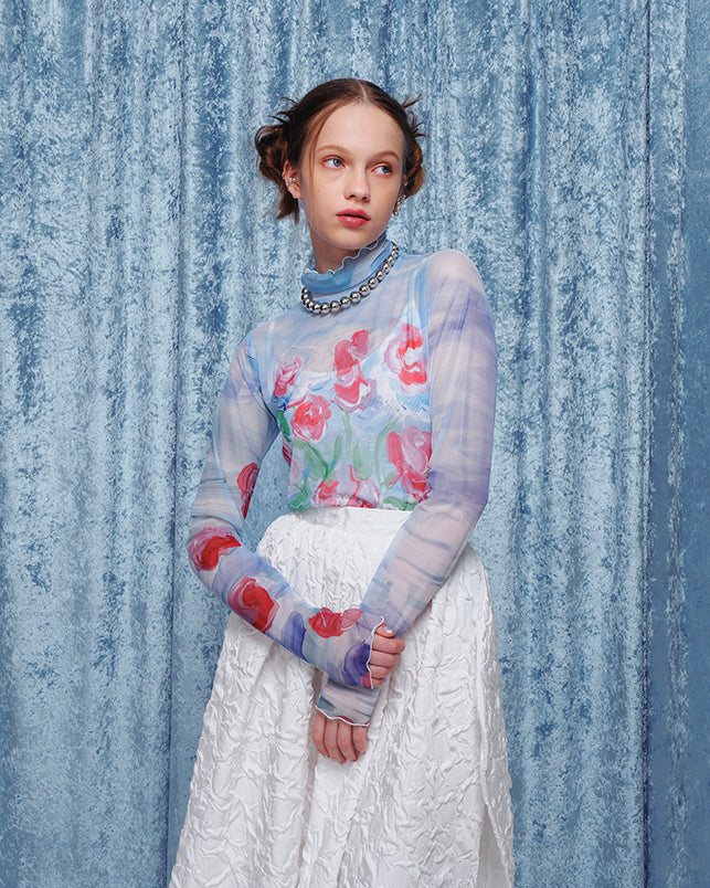 poppy ART FLOWER SEE-THROUGH TOPs シースルー トップス POPPY ART