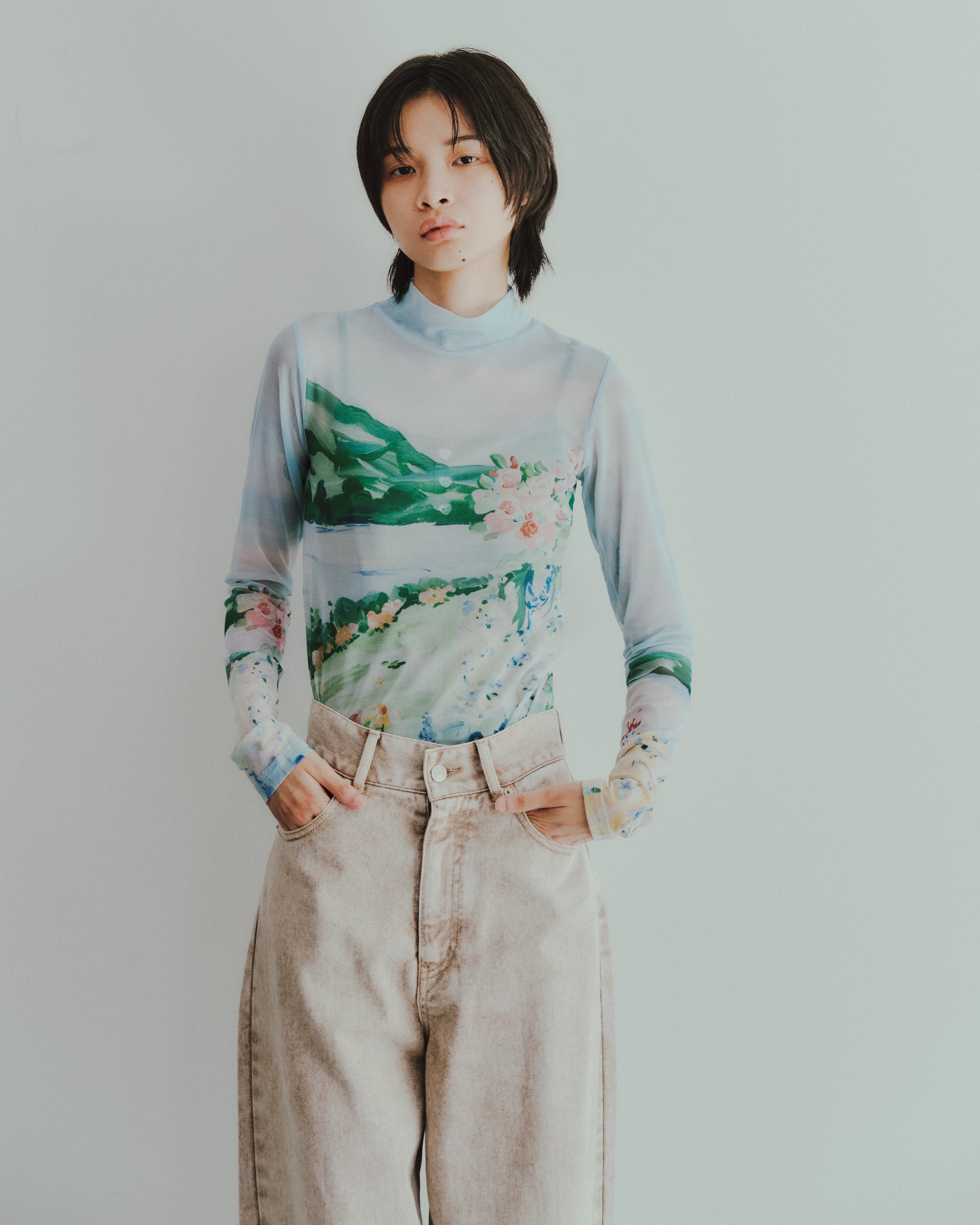 Romantic landscape see-through tops