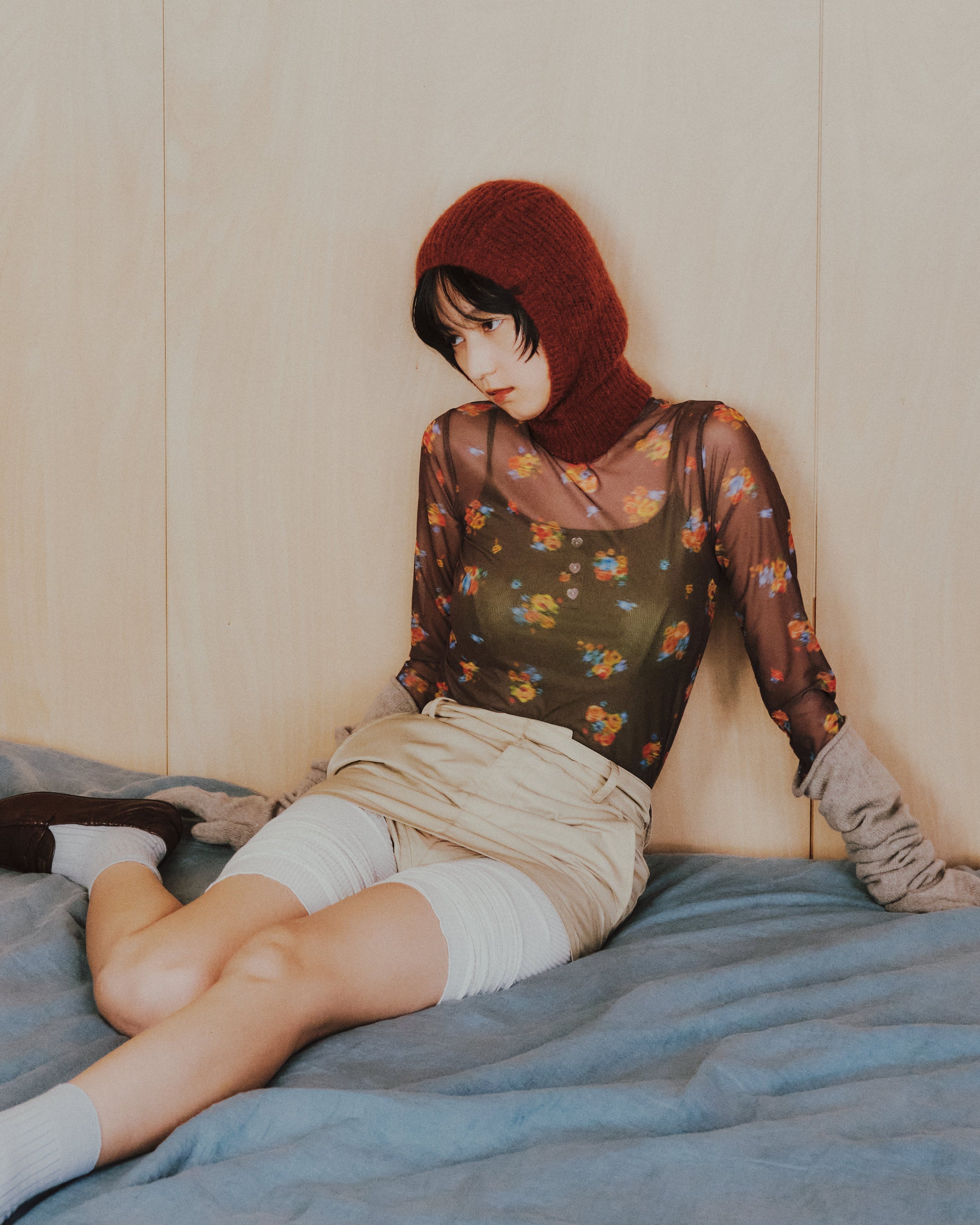 Brown bouquet see-through tops (high neck)