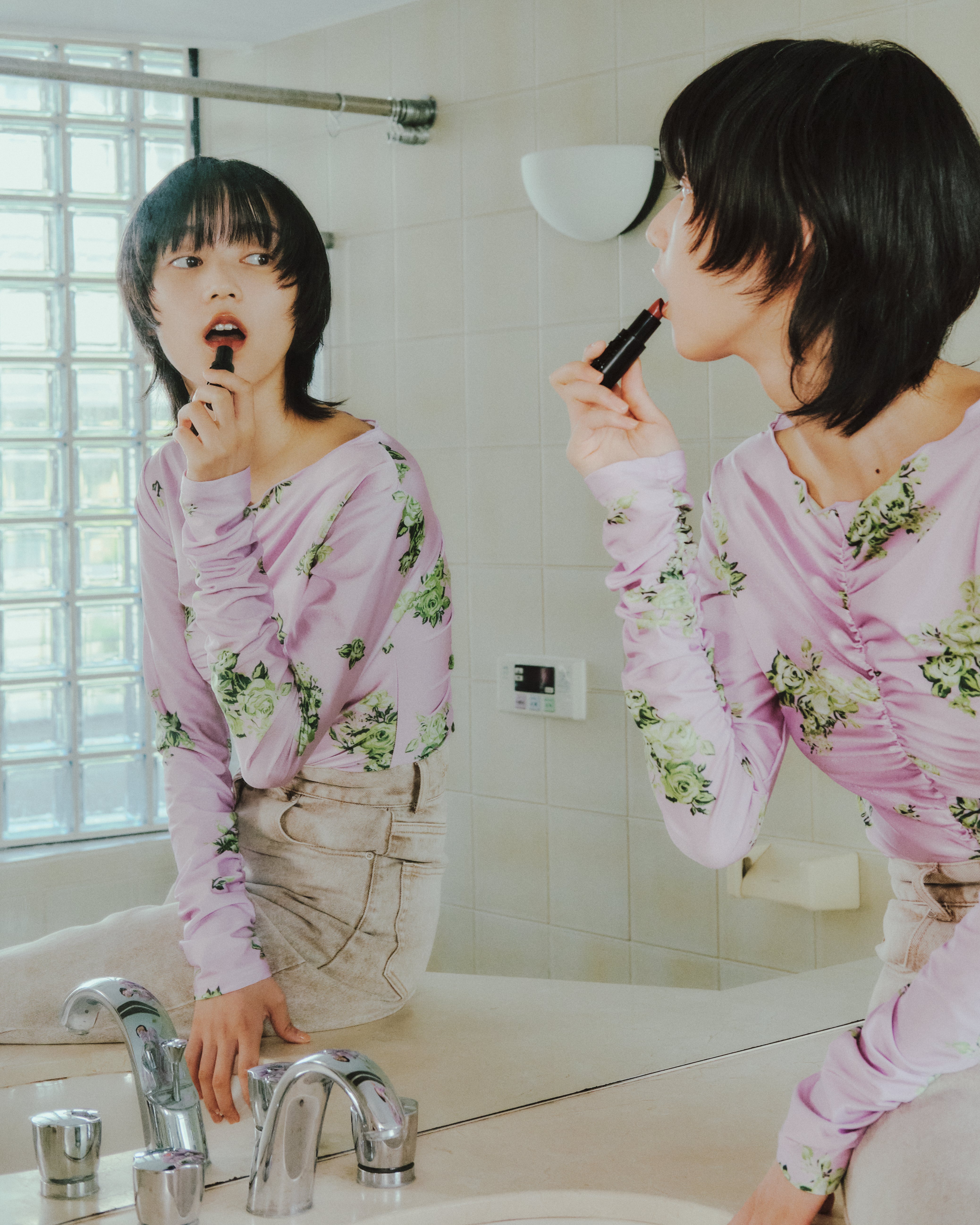 1015サトゥルヌス Green bouquet second skin tops (boat neck)