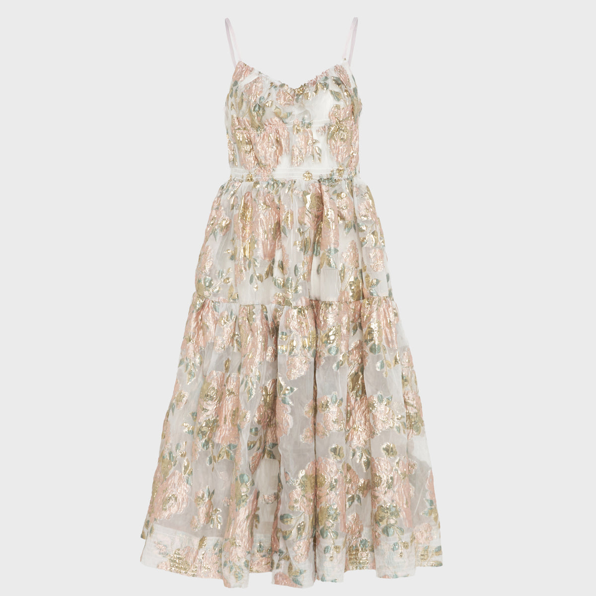 pink gold jacquard cami dress