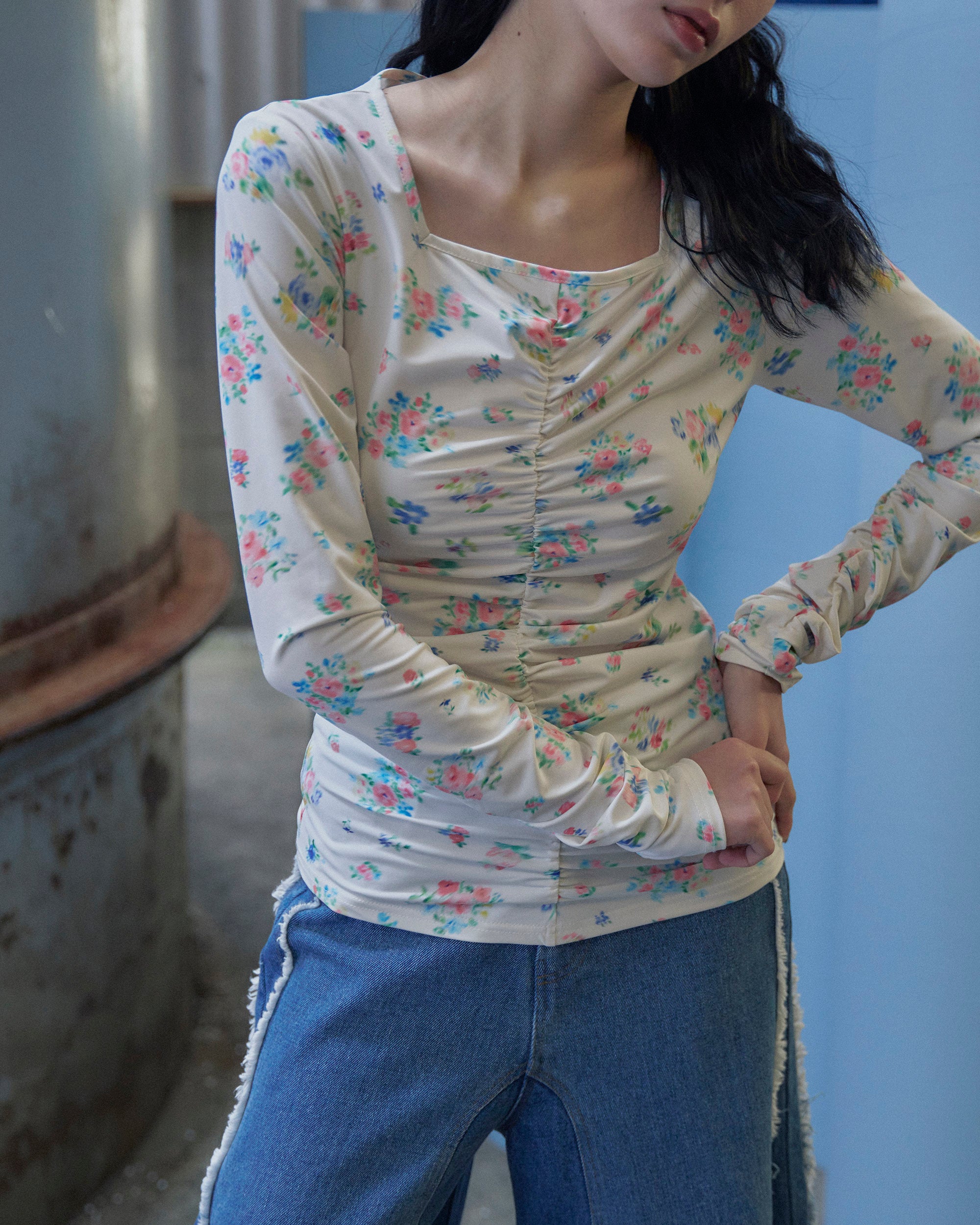 floral pattern second skin tops