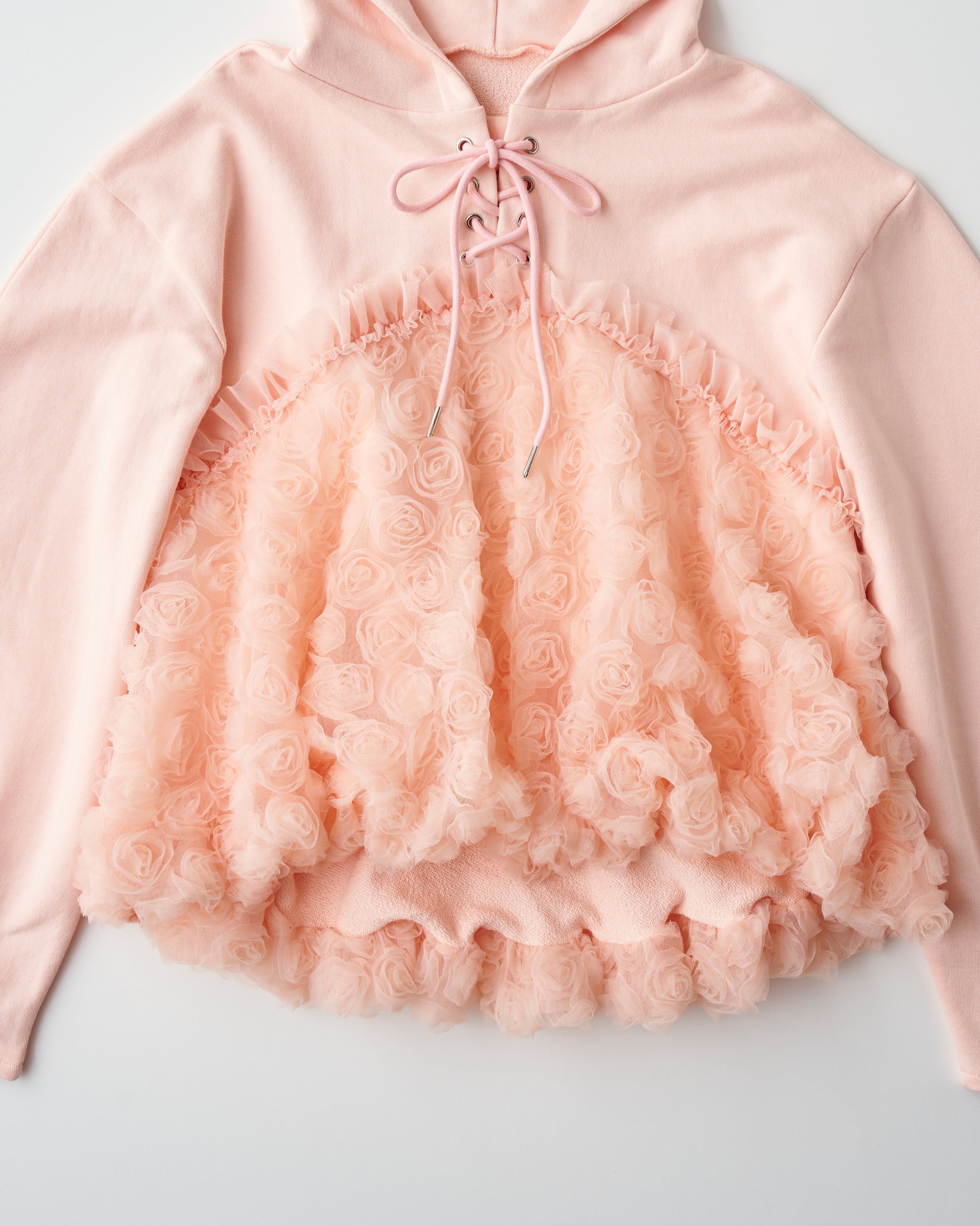 トップス POPPY tulle docking foodie Tulle docking hoodie（black）