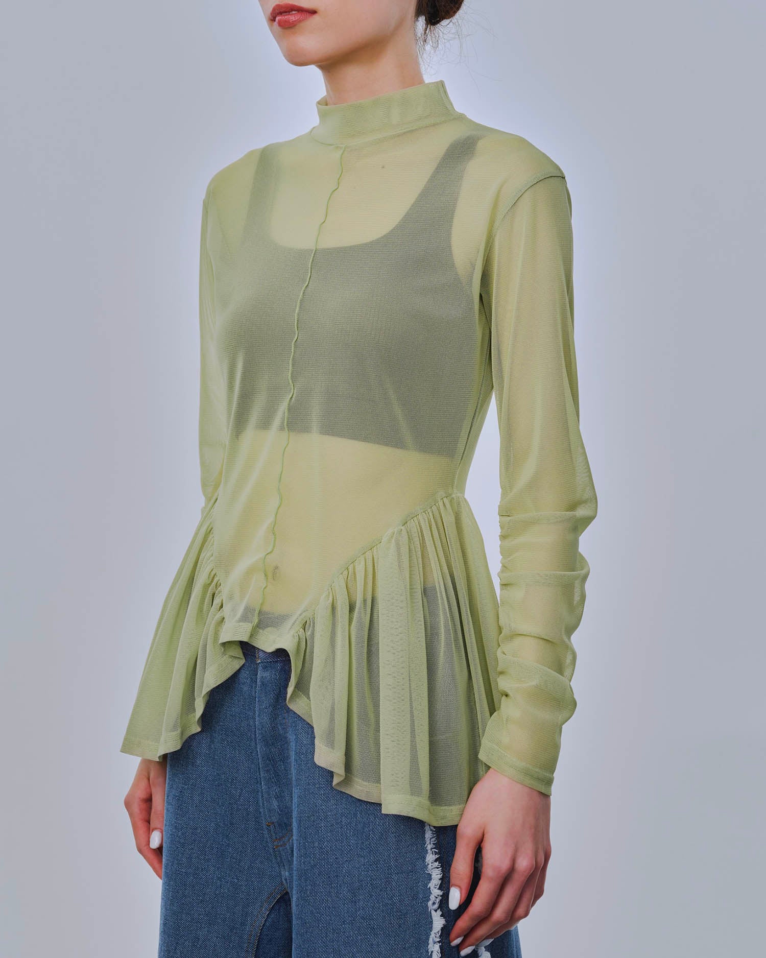 Arch gather see-through tops (Green)