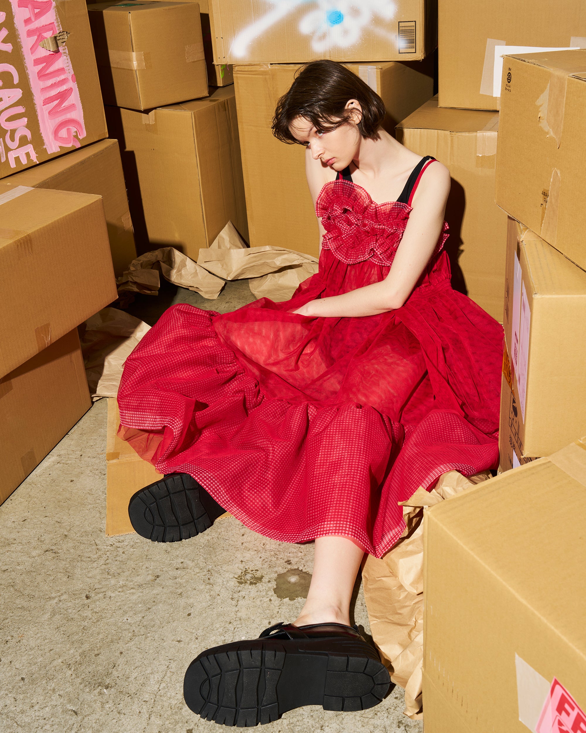 Gather frill tulle dress