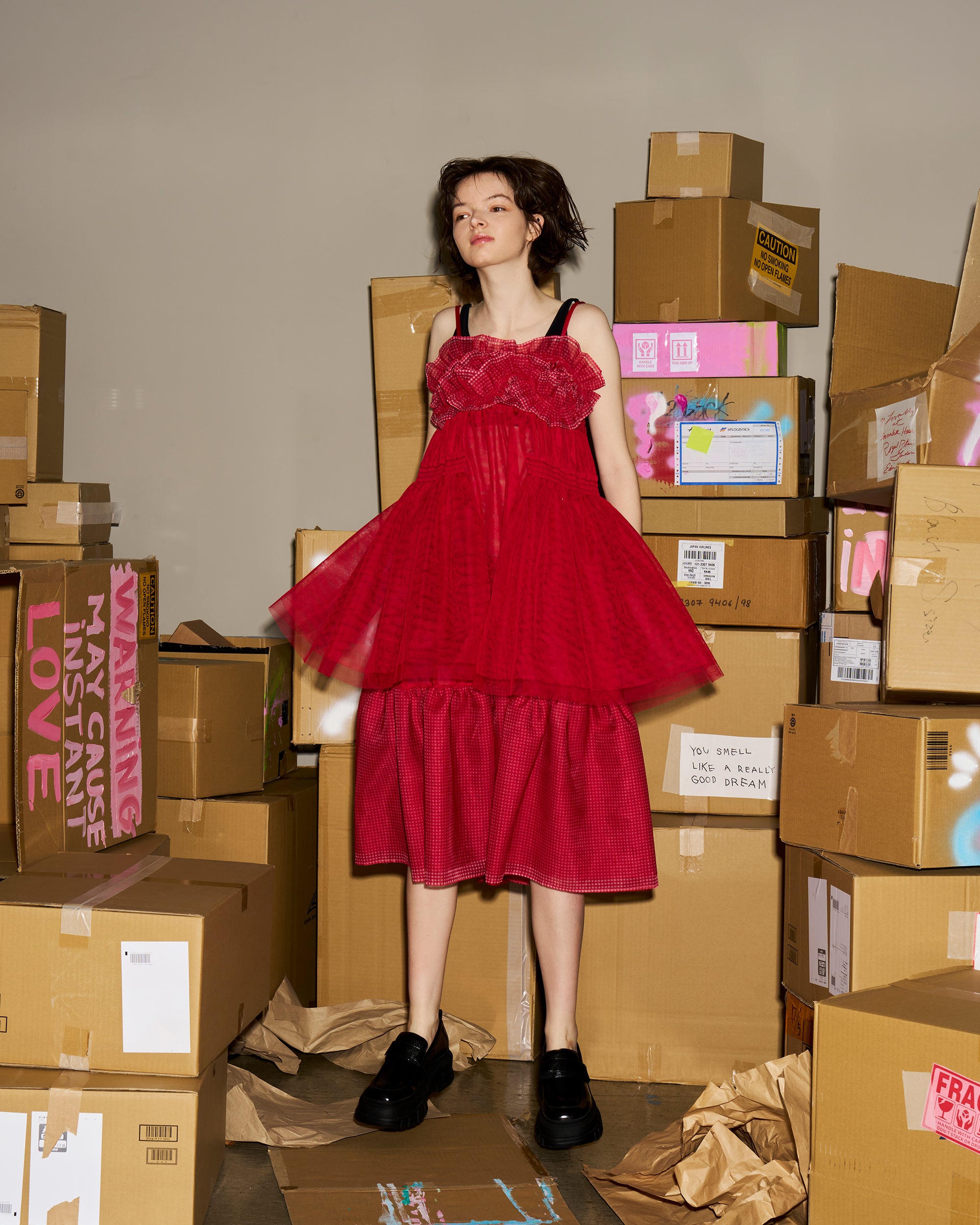 Gather frill tulle dress