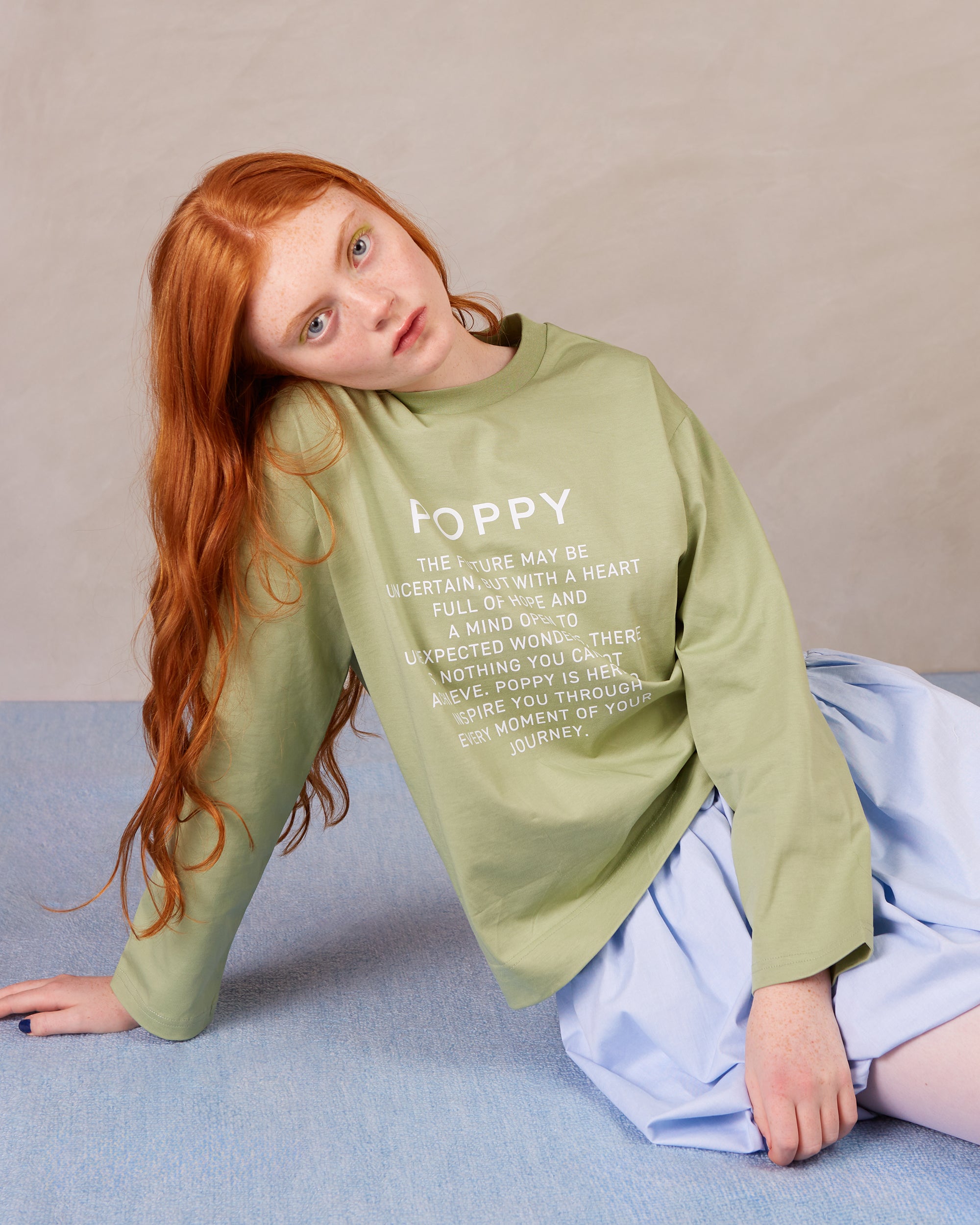 POPPY print long t-shirt (light green)