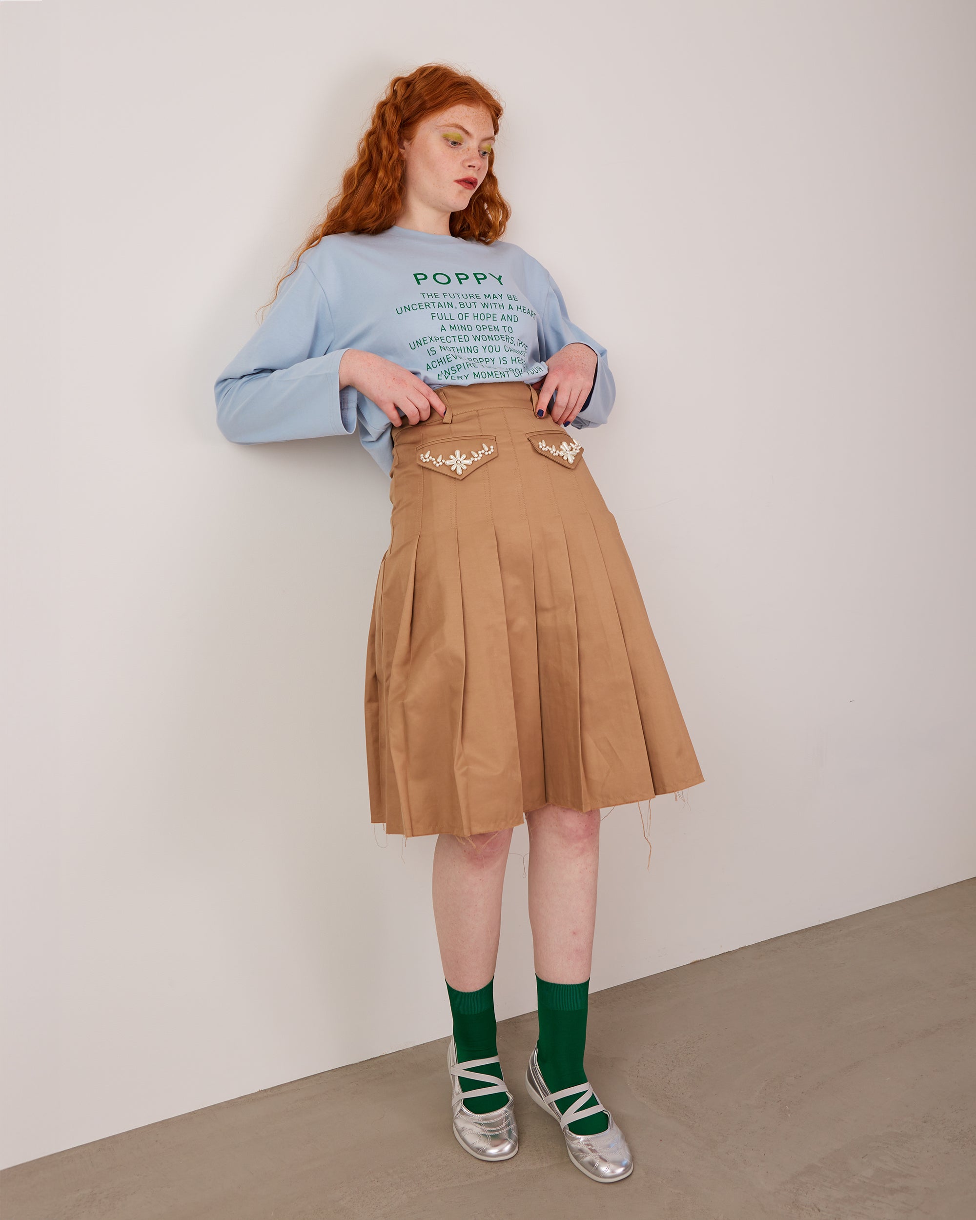 POPPY print long t-shirt (light blue)