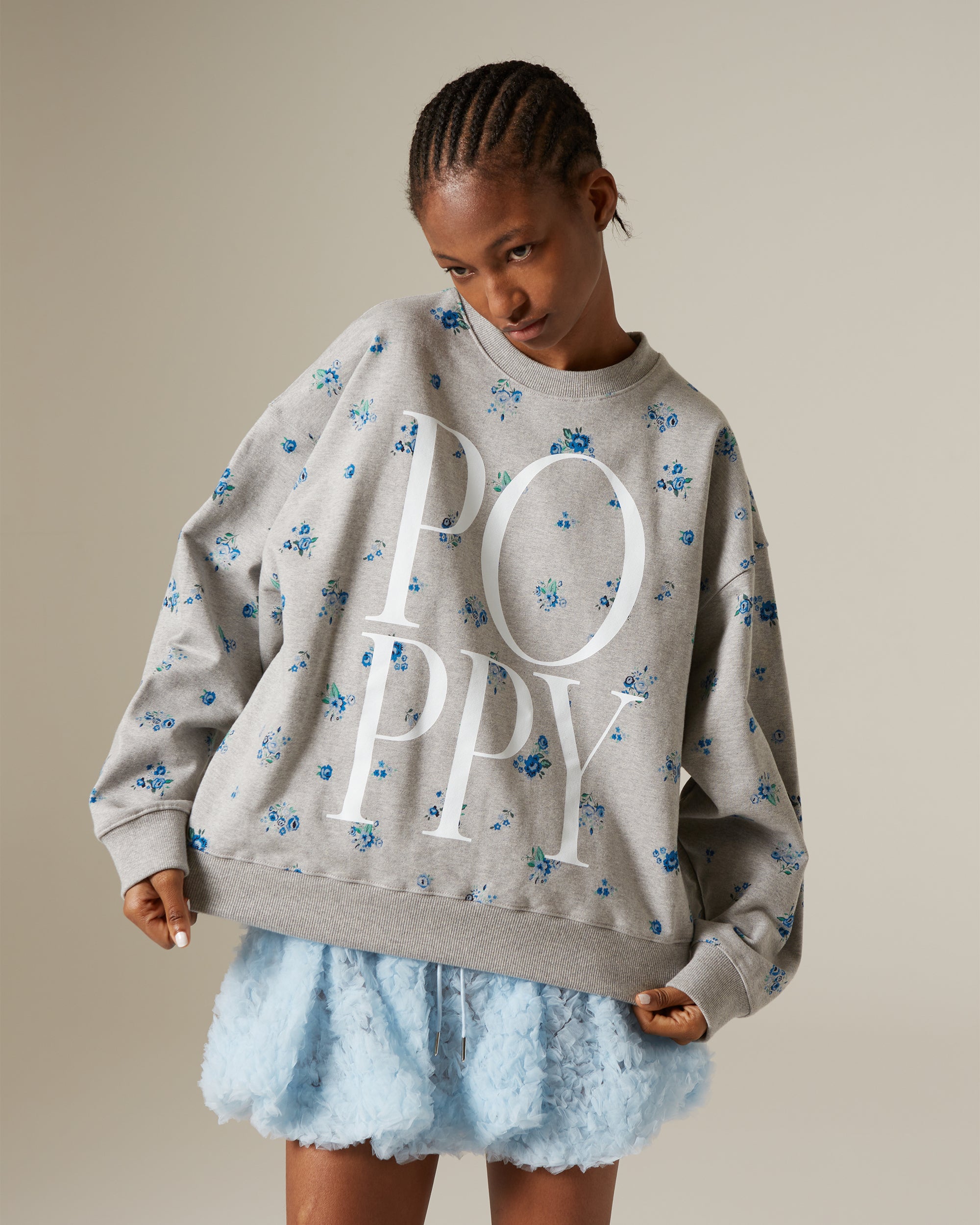 Blue flower print logo sweatshirt