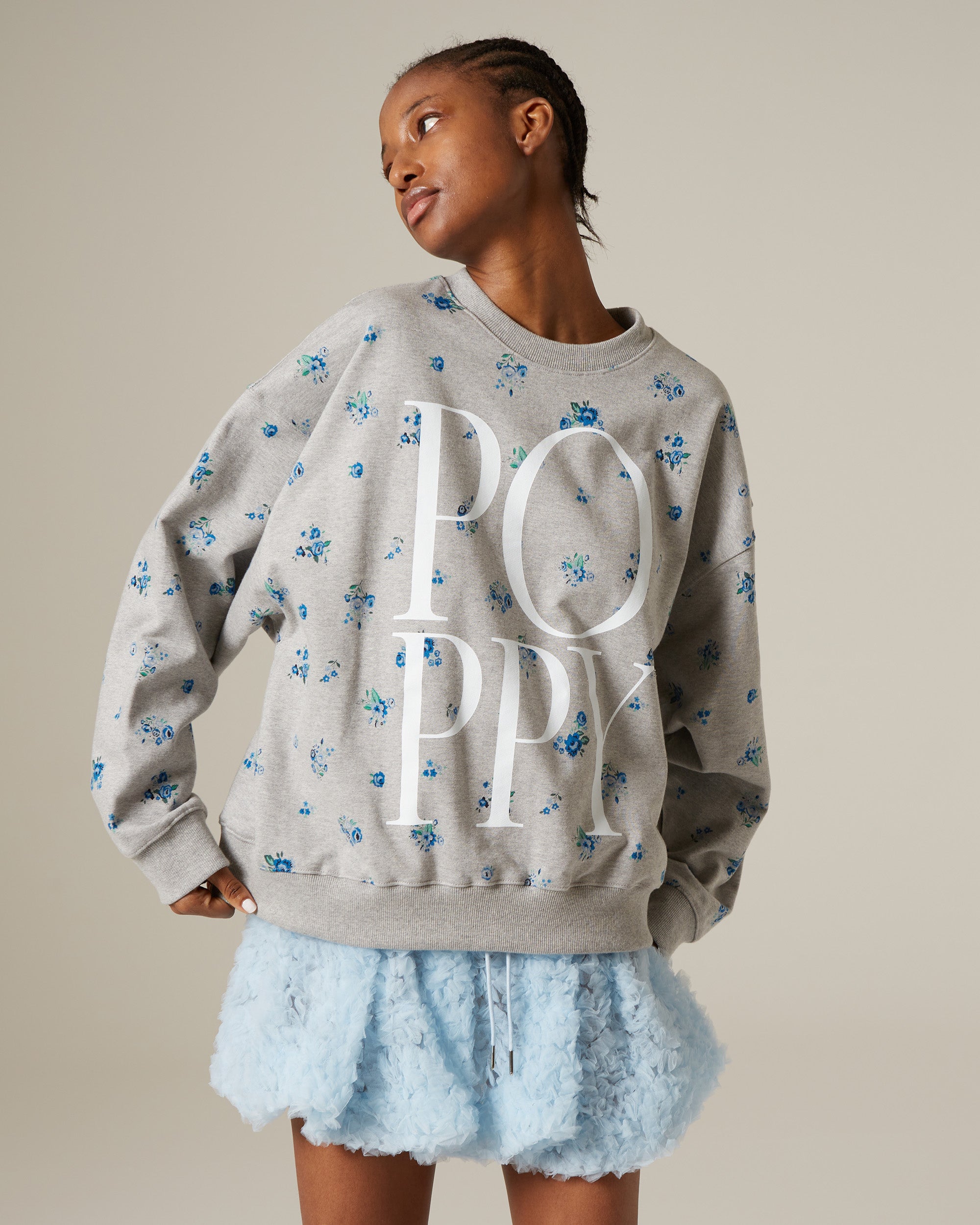 Blue flower print logo sweatshirt