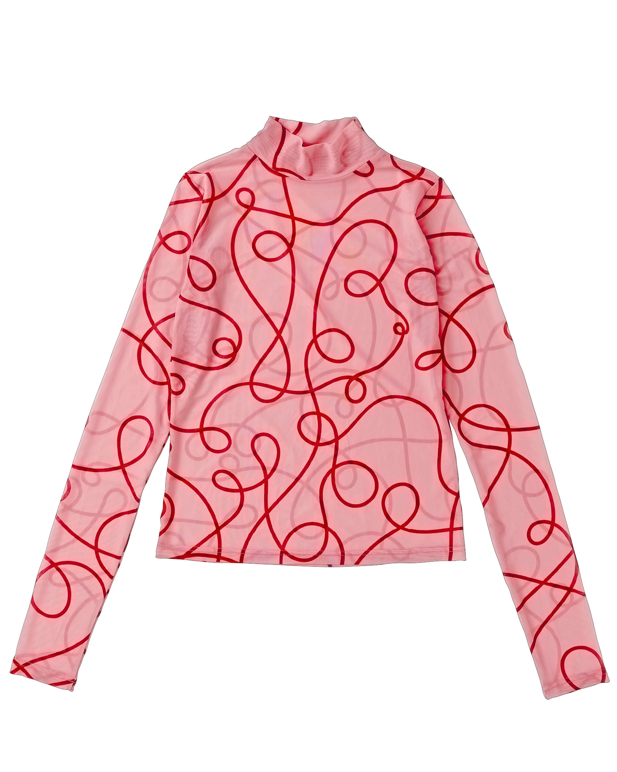 uneune see-through high neck tops (pink×red)