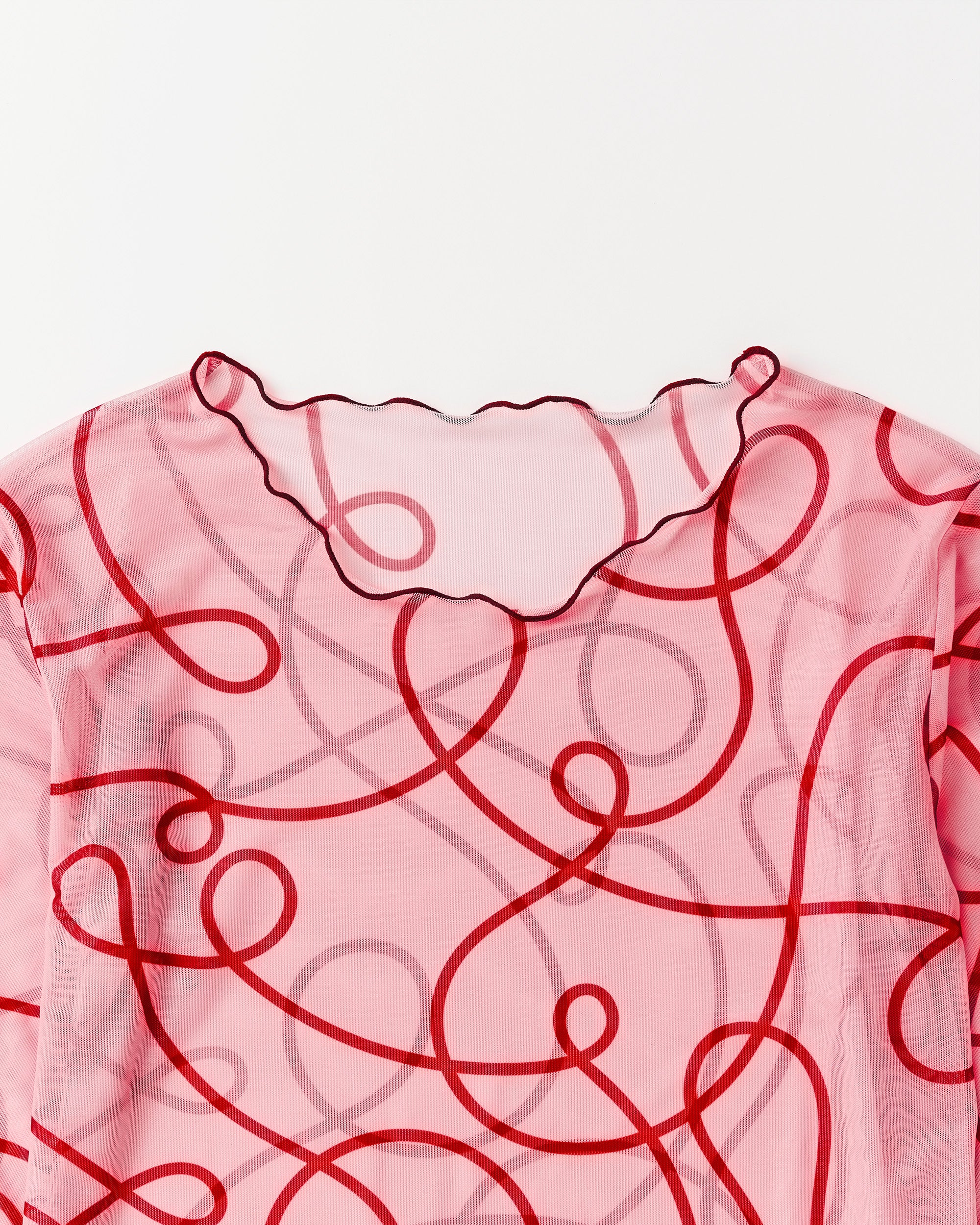 uneune see-through  round neck tops (pink×red)