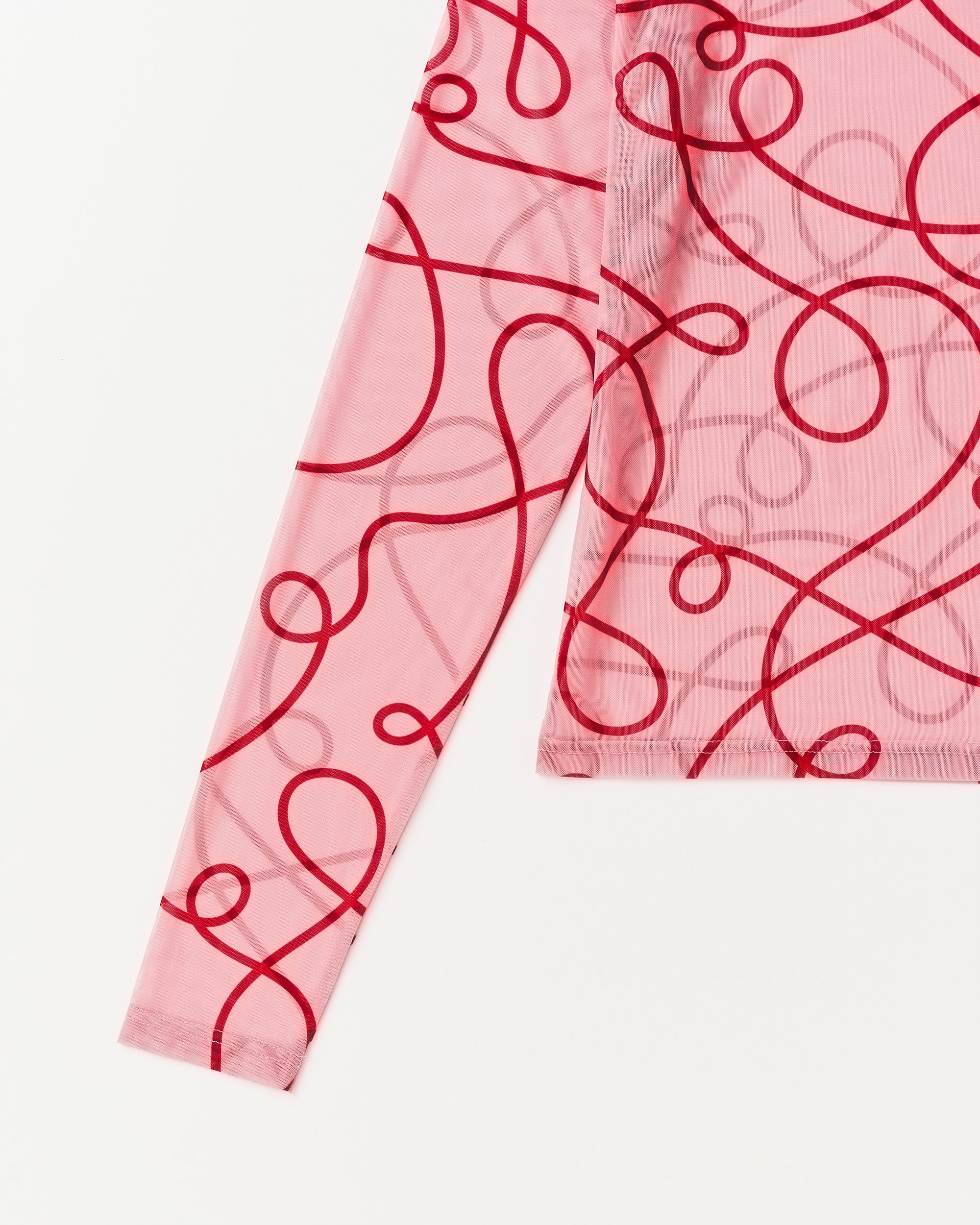 uneune see-through  round neck tops (pink×red)