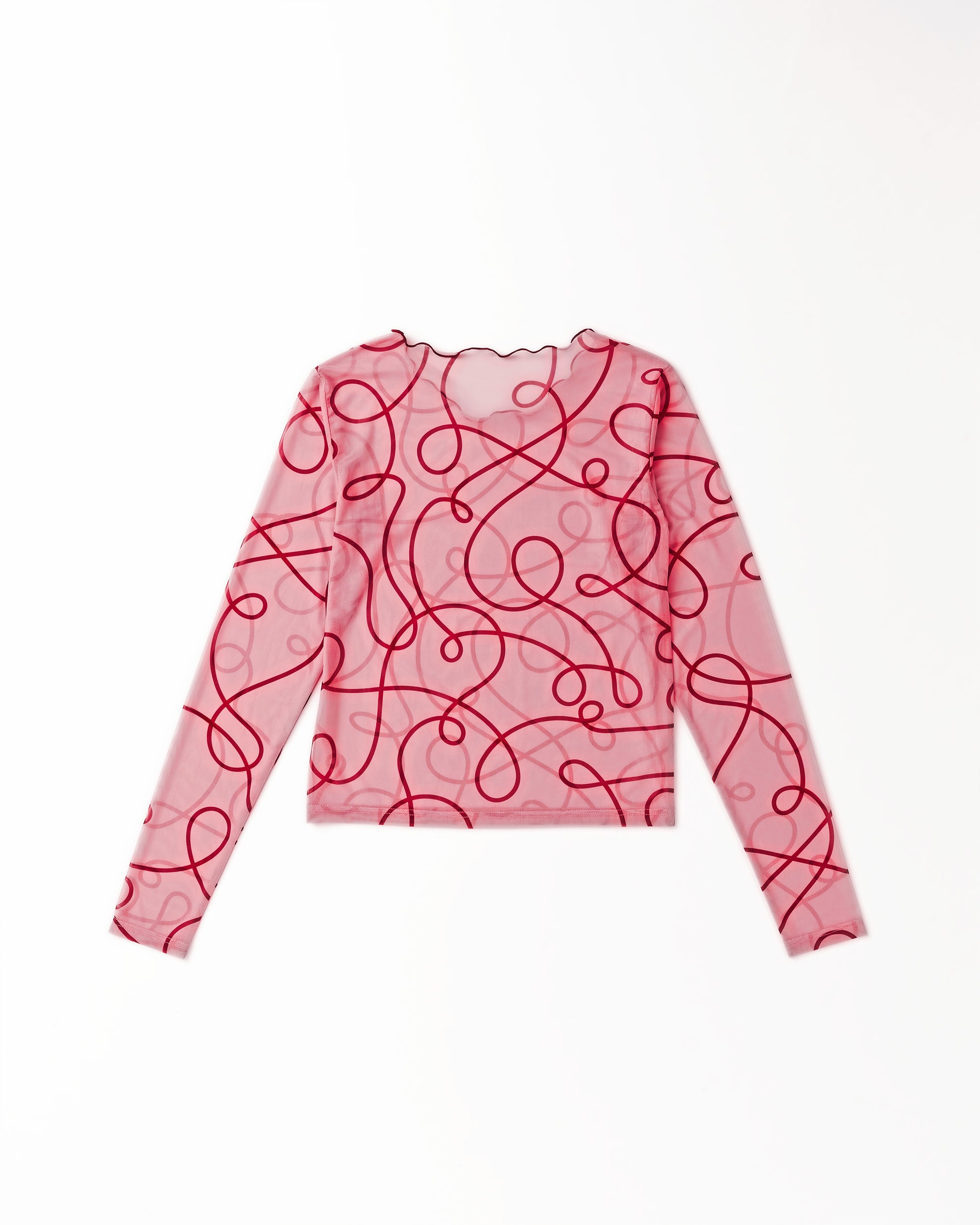 uneune see-through  round neck tops (pink×red)