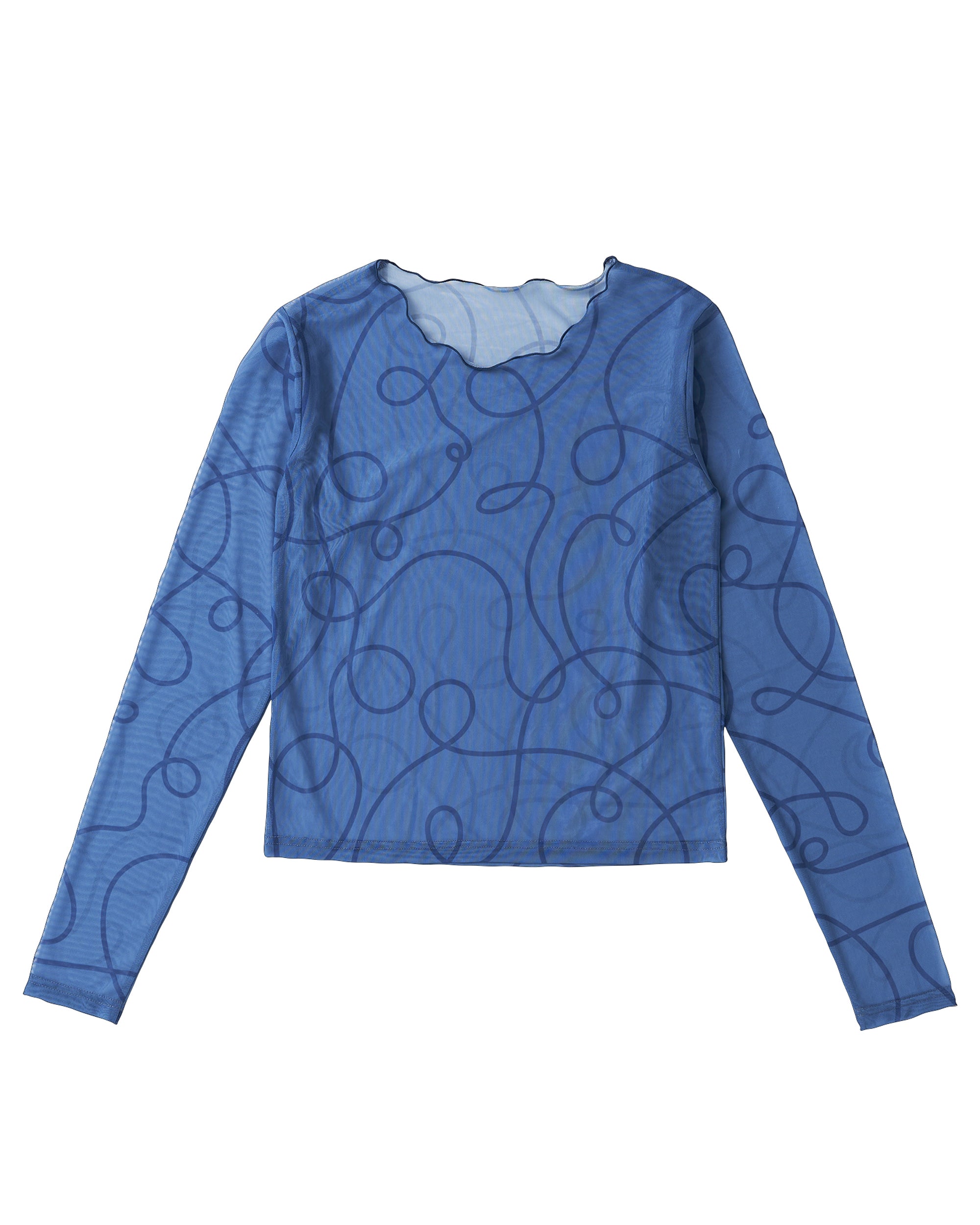 uneune see-through  round neck tops (blue)