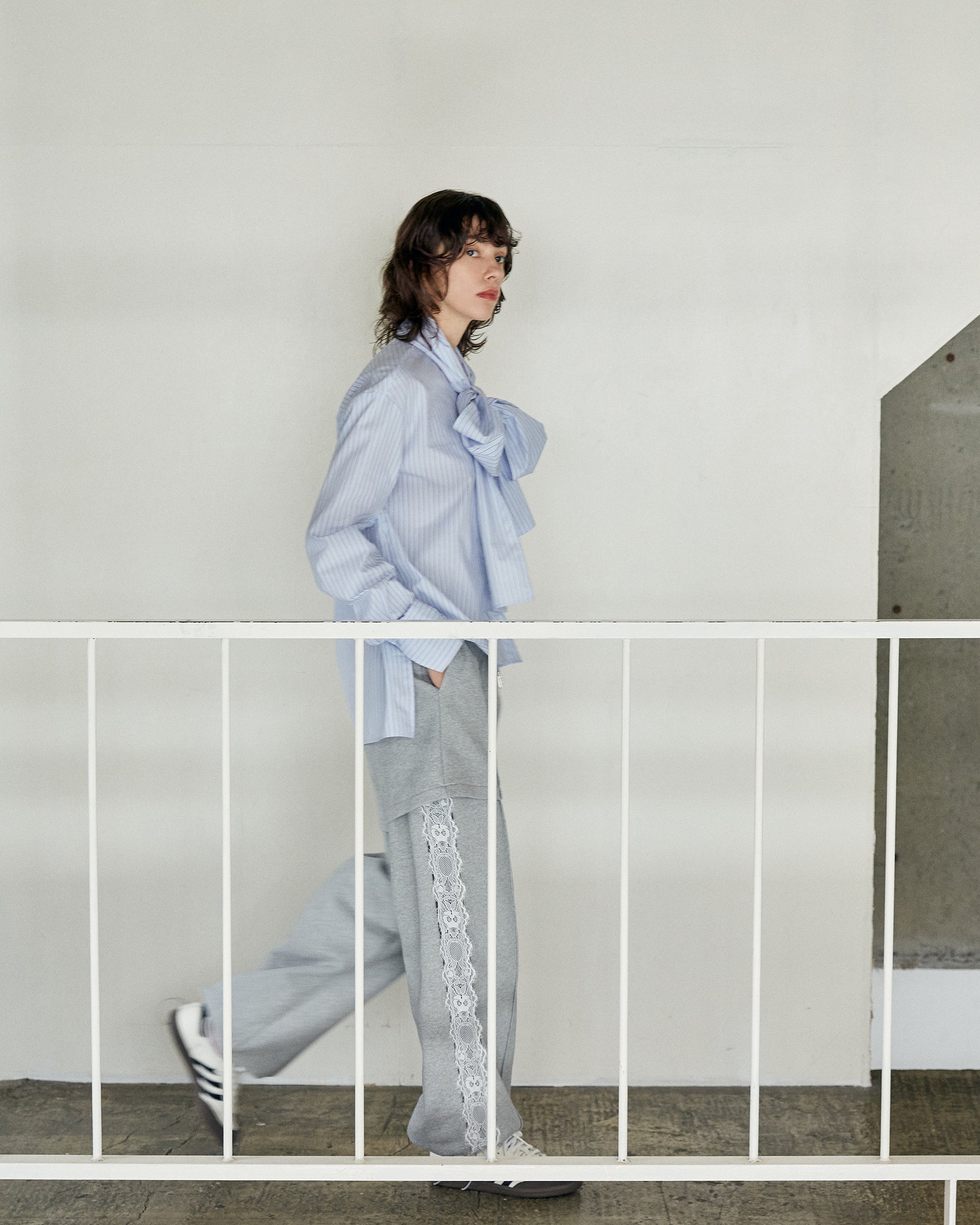 Layered-look lace sweatpants