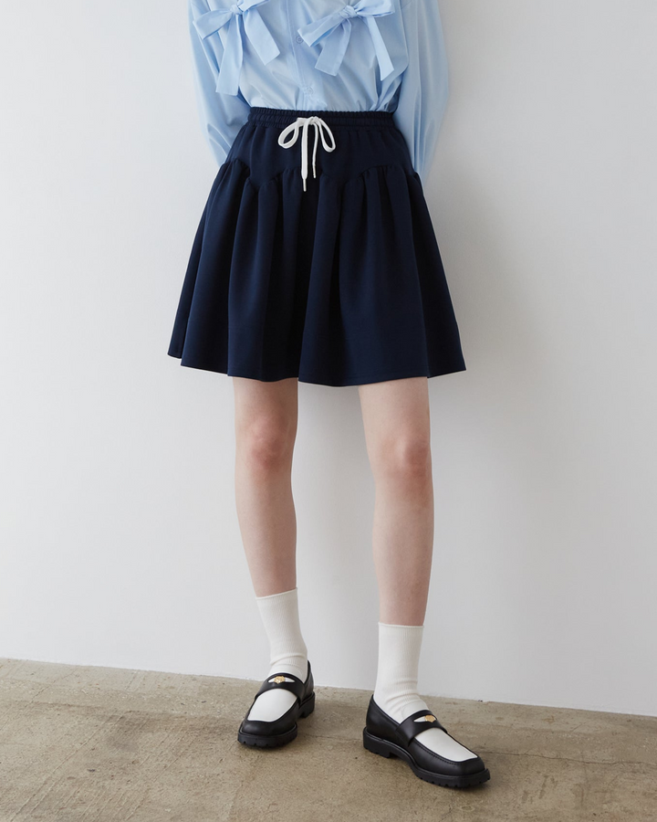 Arch gathered flare mini skirt (navy) – POPPY Arch gathered flare mini skirt (navy) – POPPY