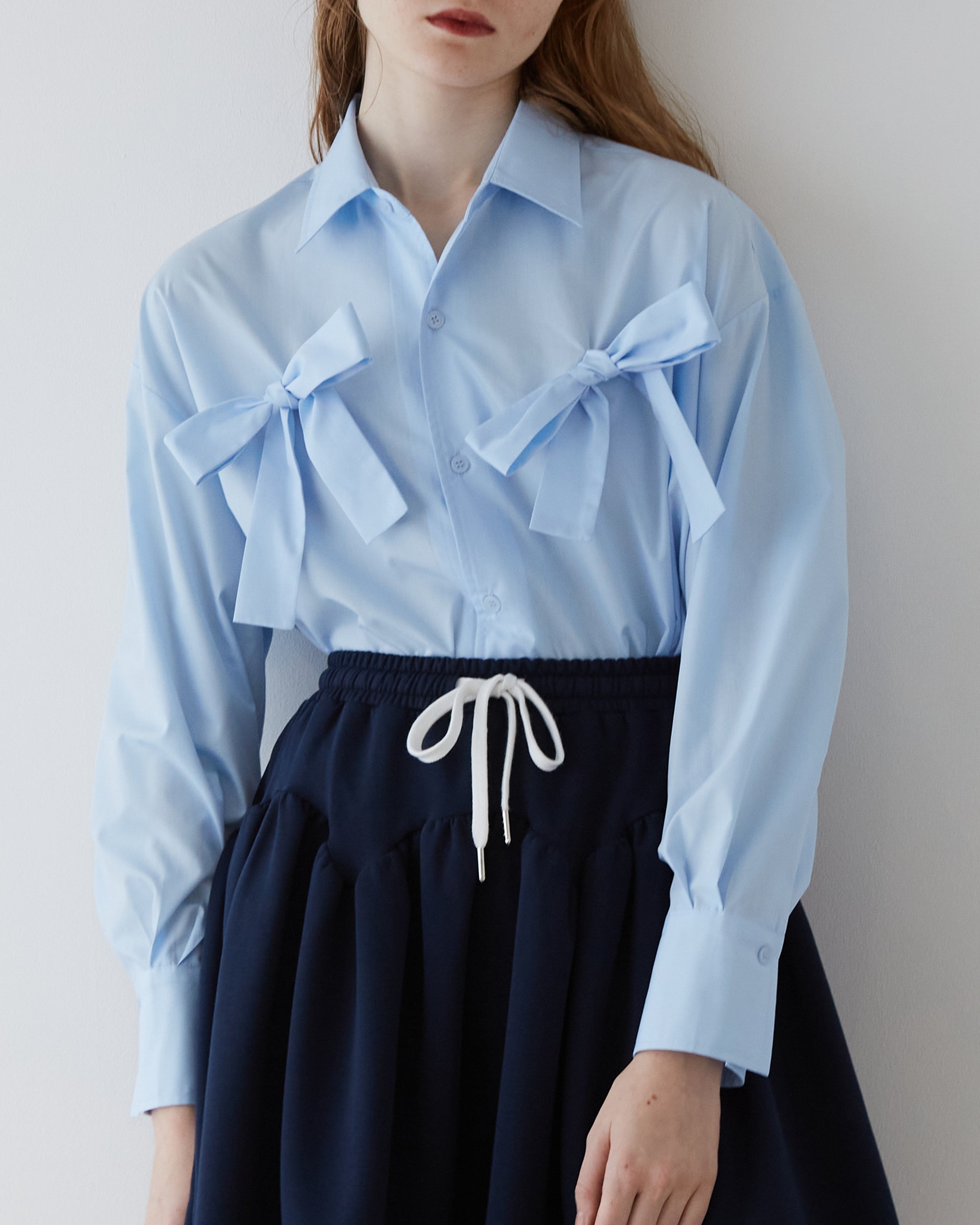 Double ribbon shirt (light blue)