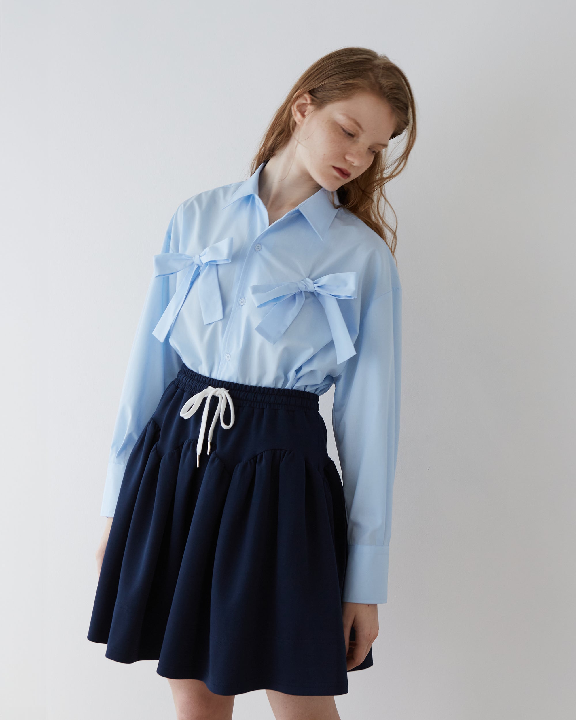 Double ribbon shirt (light blue)