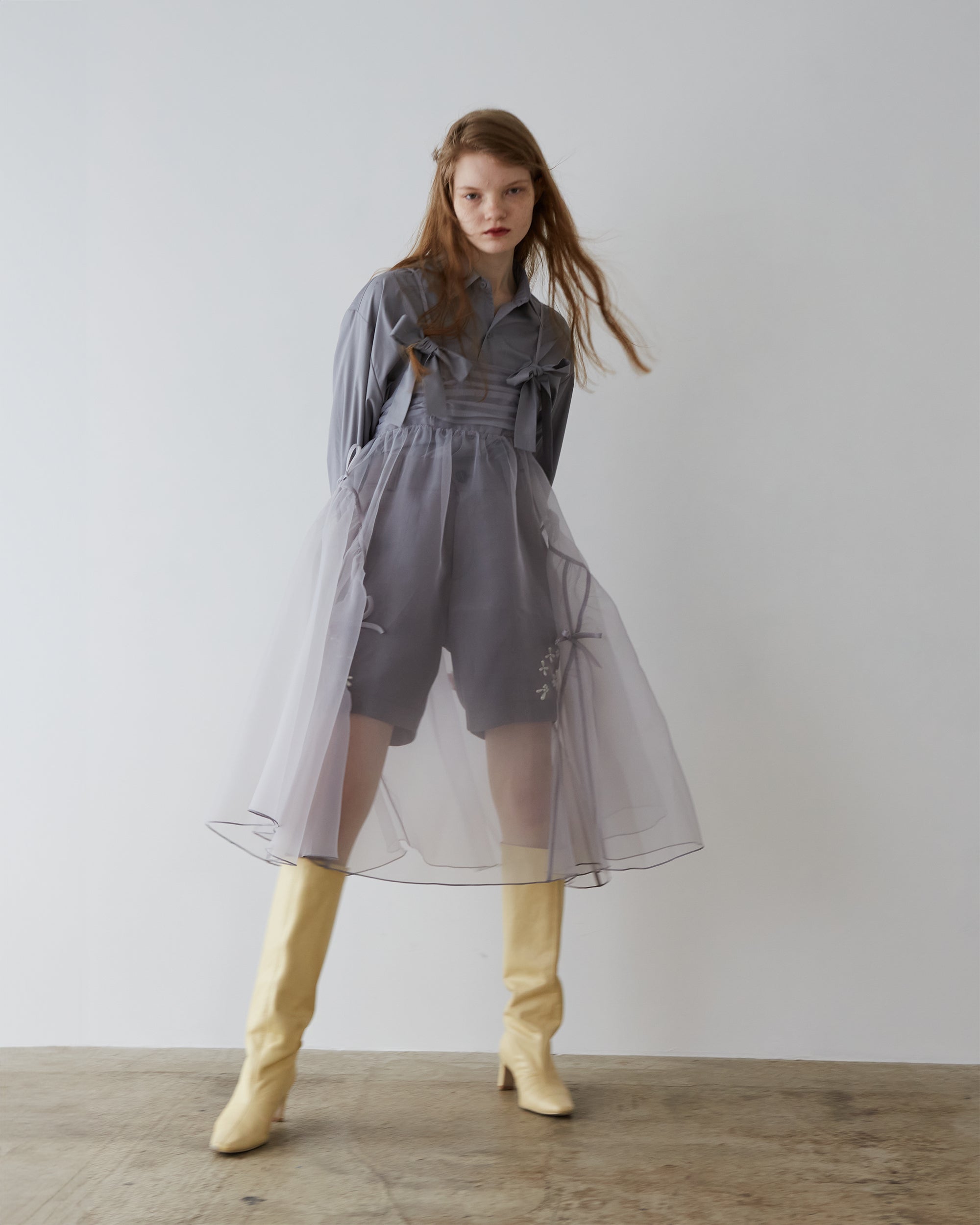 Double ribbon shirt (gray)