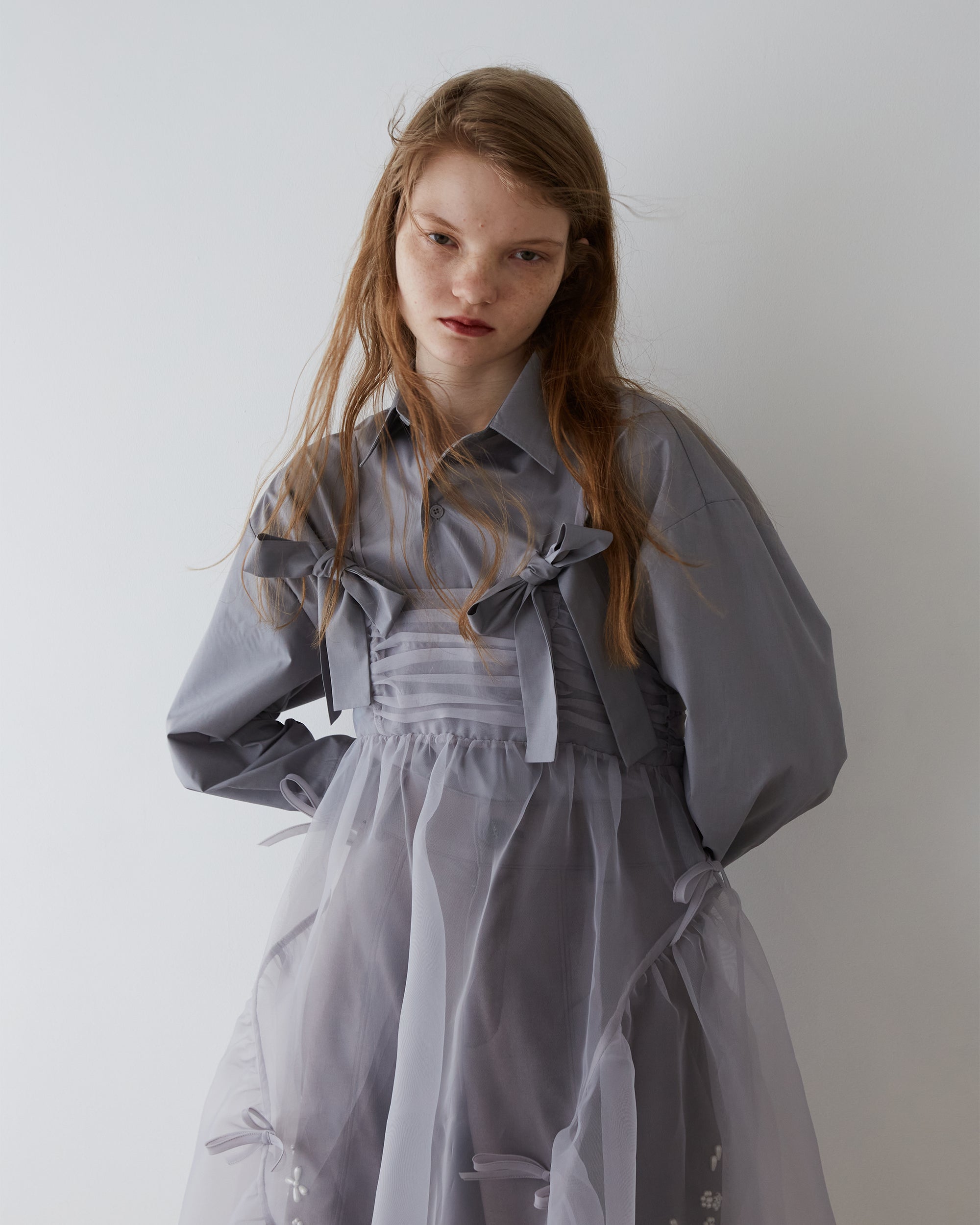 Double ribbon shirt (gray)