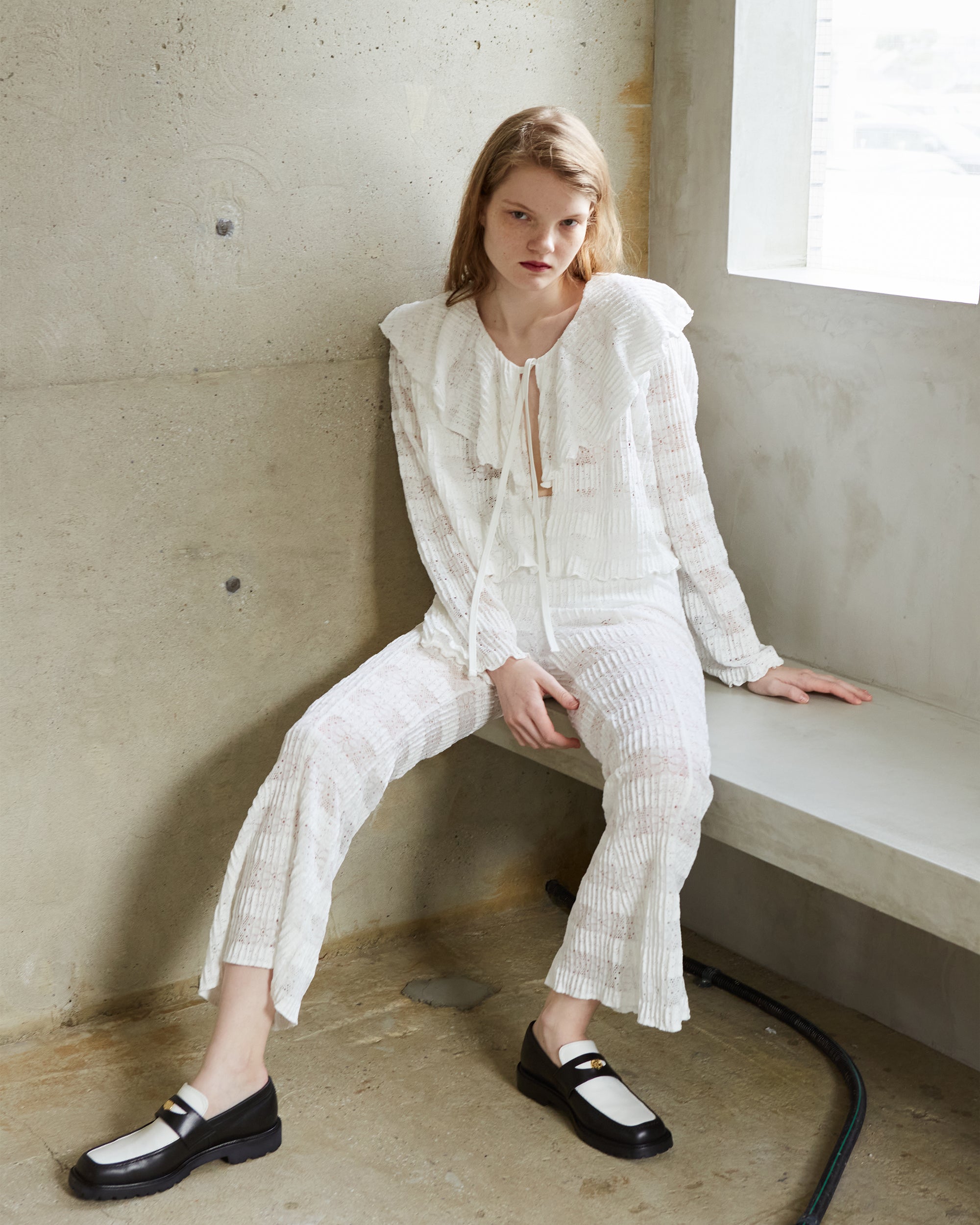 Lace knit flare pants