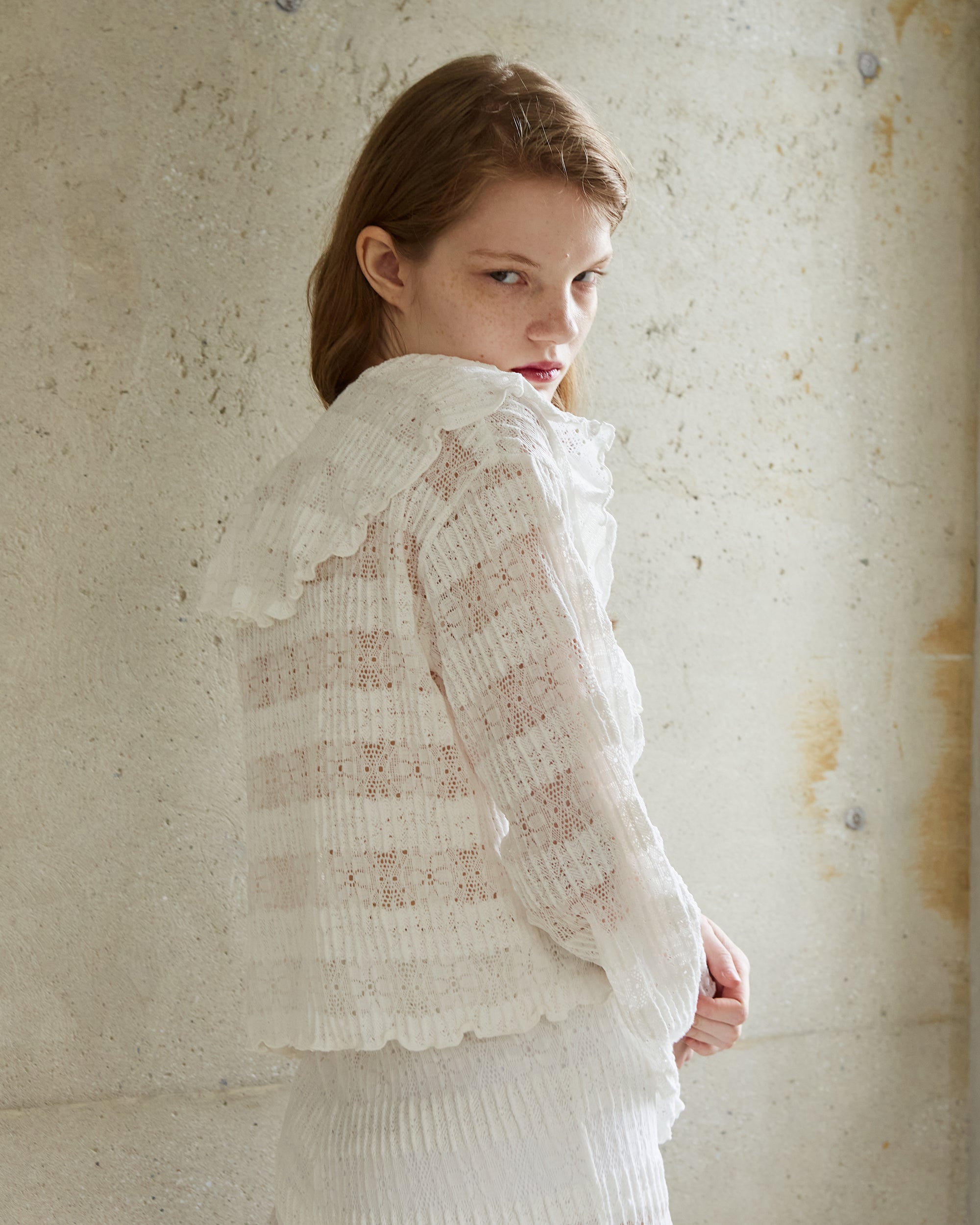 Lace knit ruffle cardigan