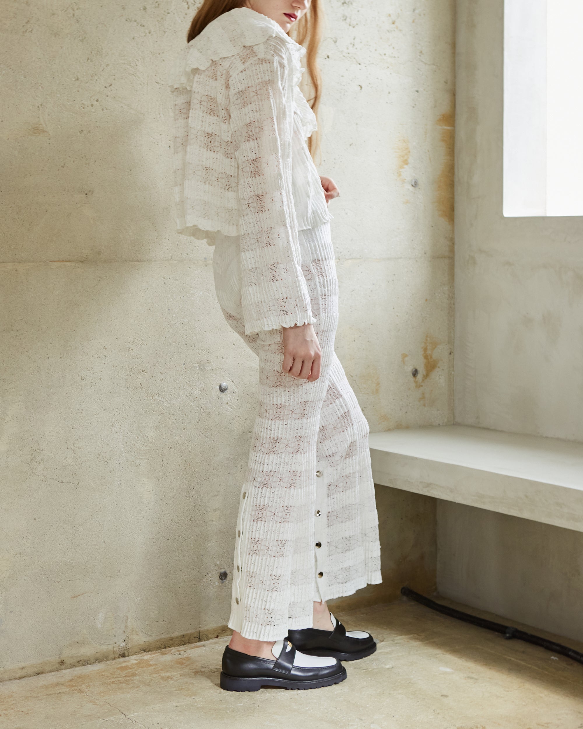 Lace knit ruffle cardigan