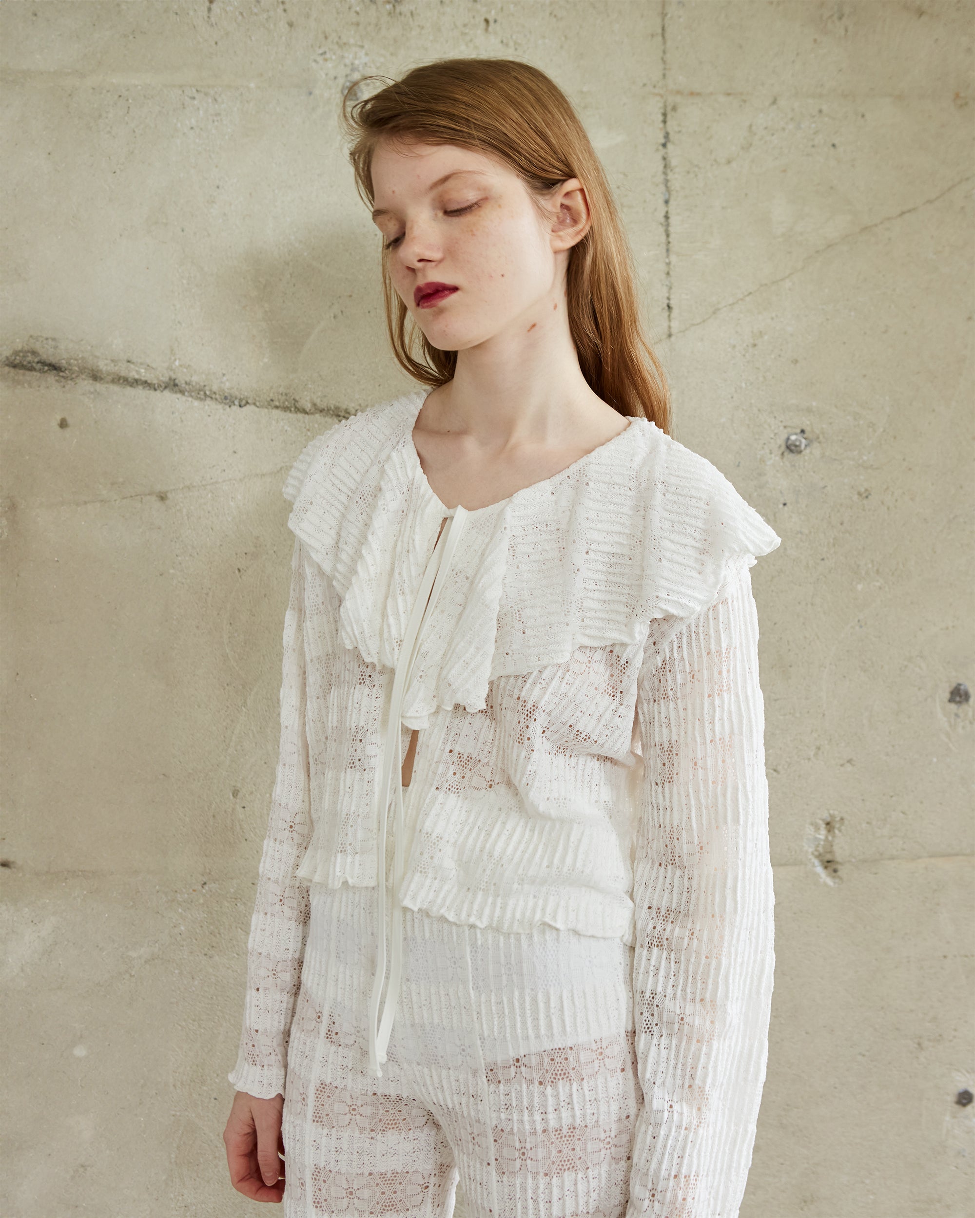 Lace knit ruffle cardigan