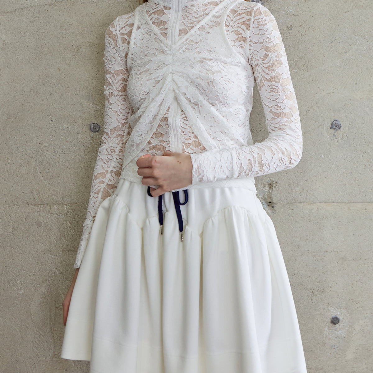 Lace layered high neck tops (white)