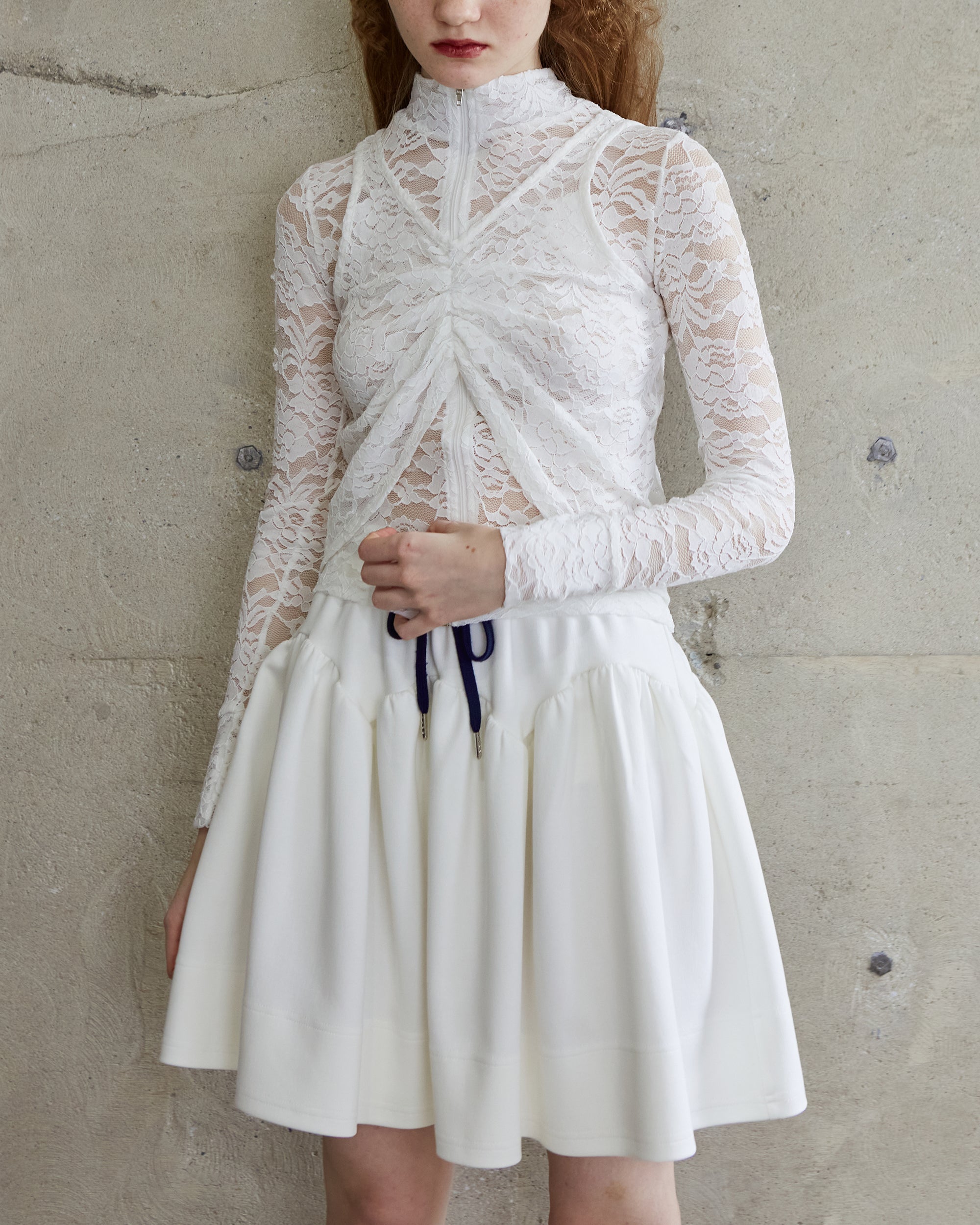 Lace layered high neck tops (white)