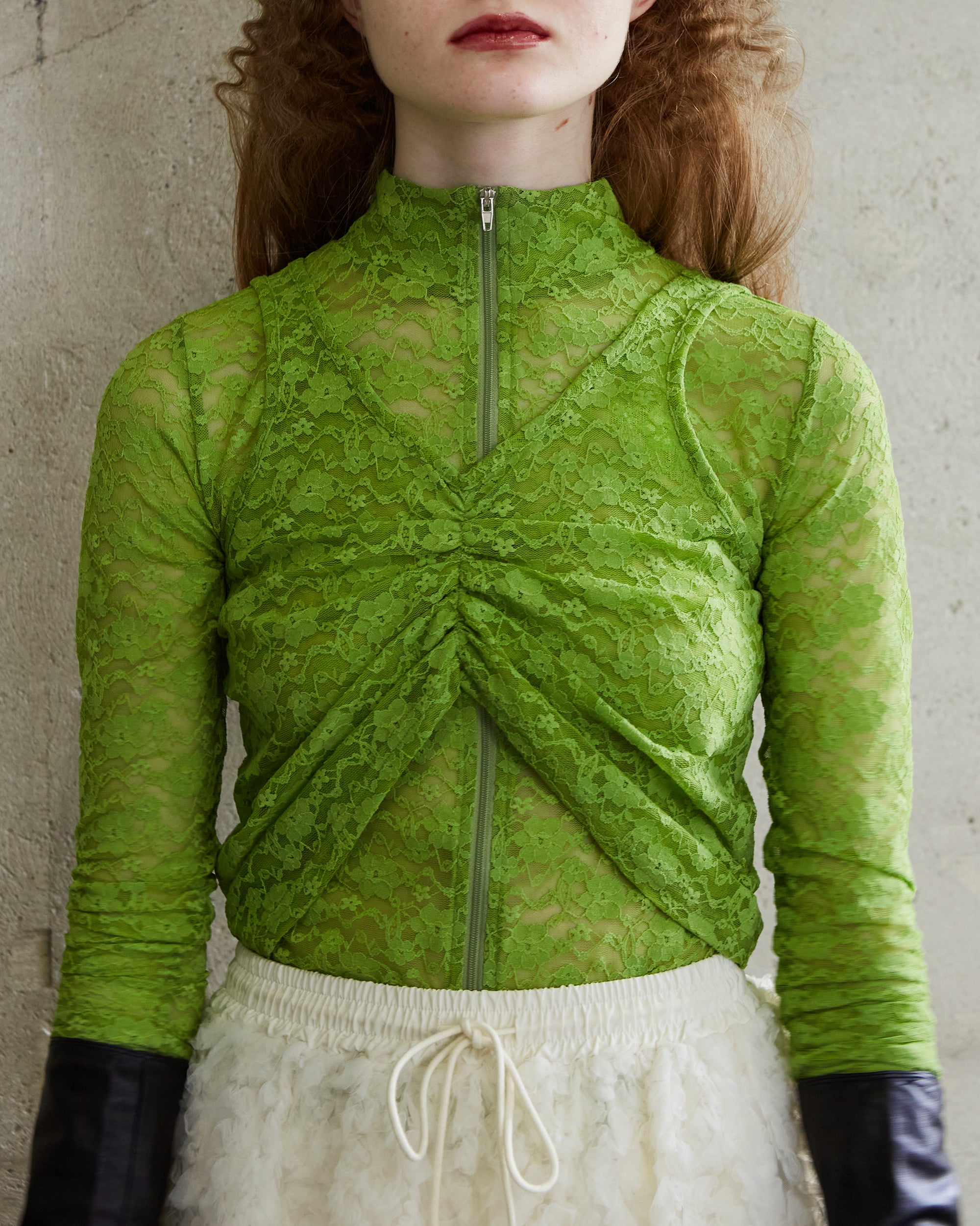 Lace layered high neck tops (green)
