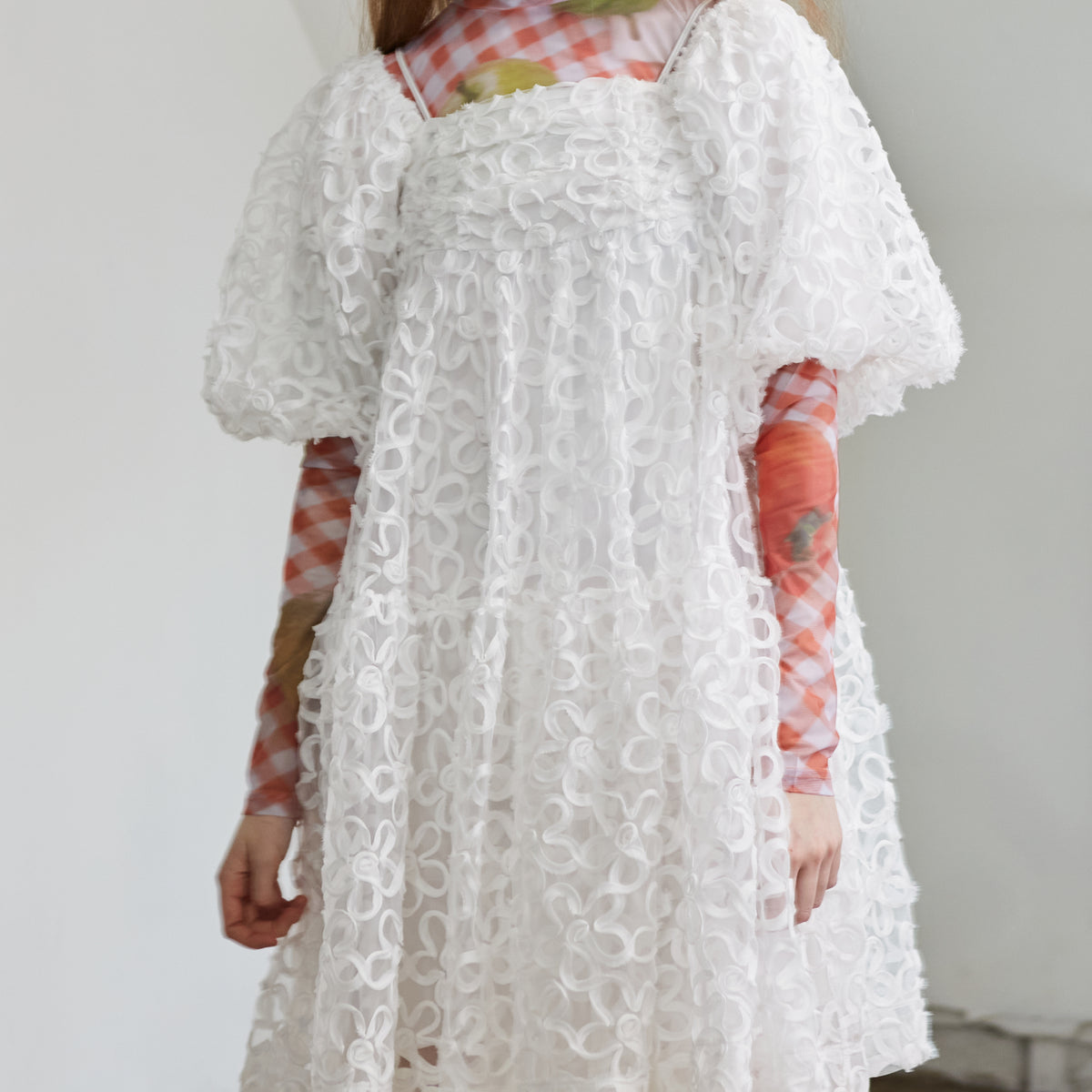 Flower puff sleeve tiered one-piece