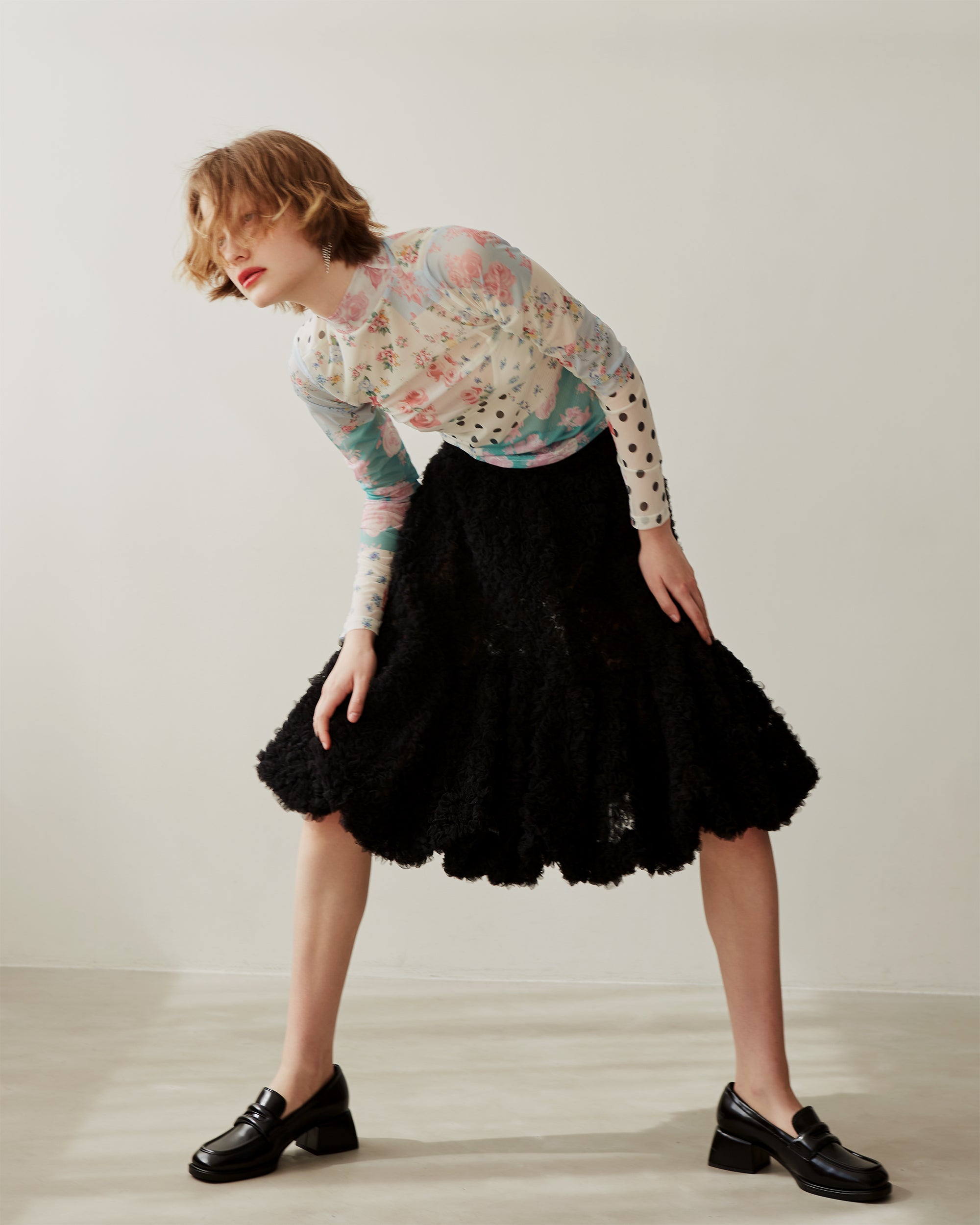 Nostalgic patchwork see-through tops (round neck)