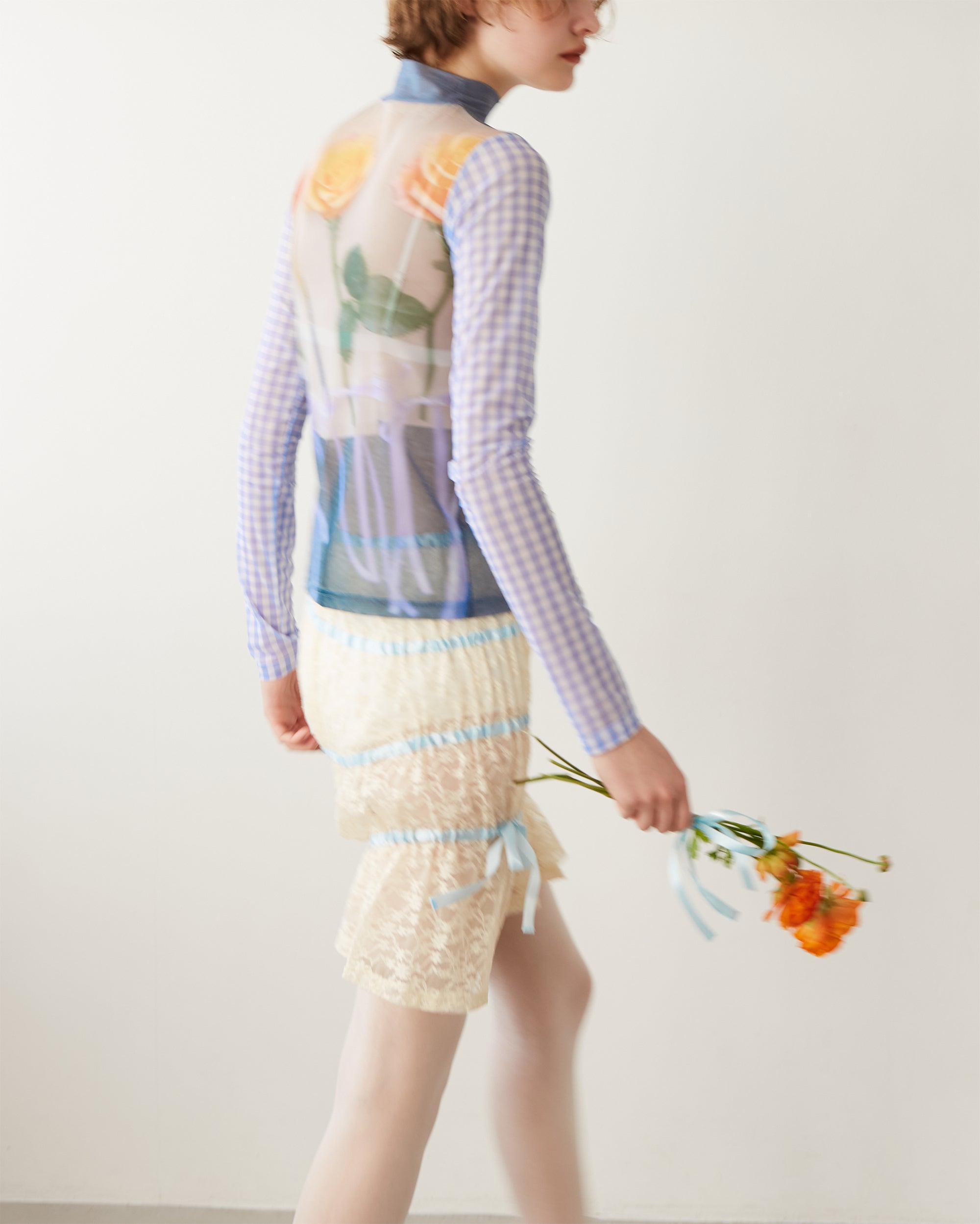 Photo ROSES Blue see-through tops (high neck)