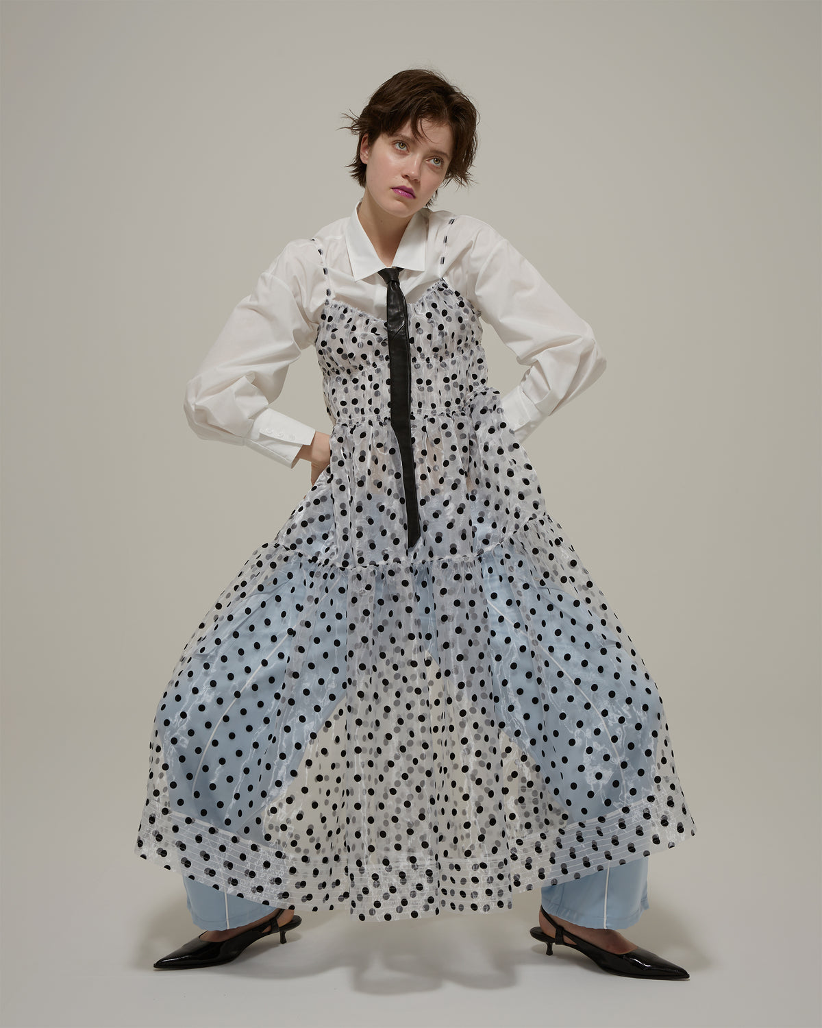Dot organgy tiered dress