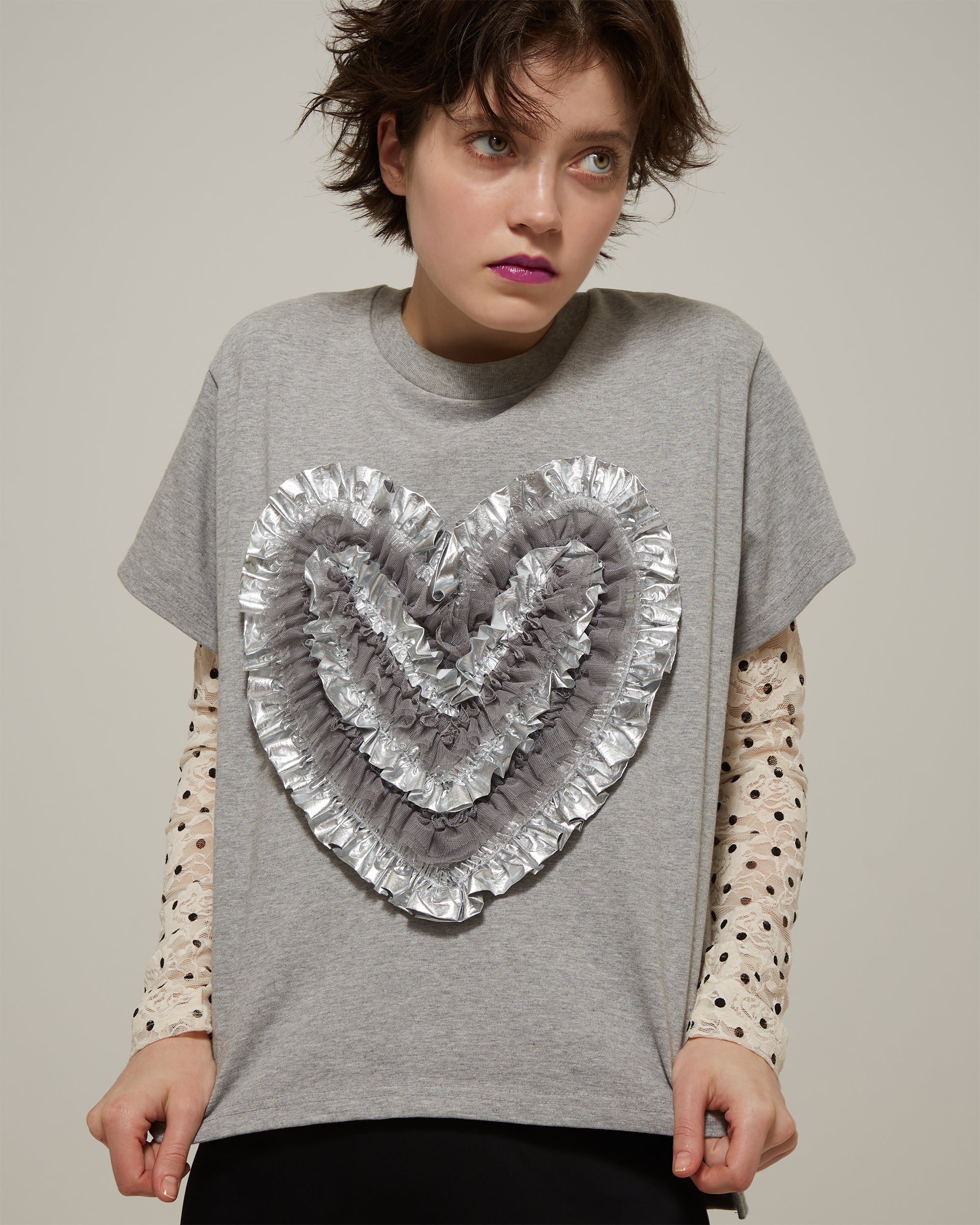 Dot lace see-through top (round neck)