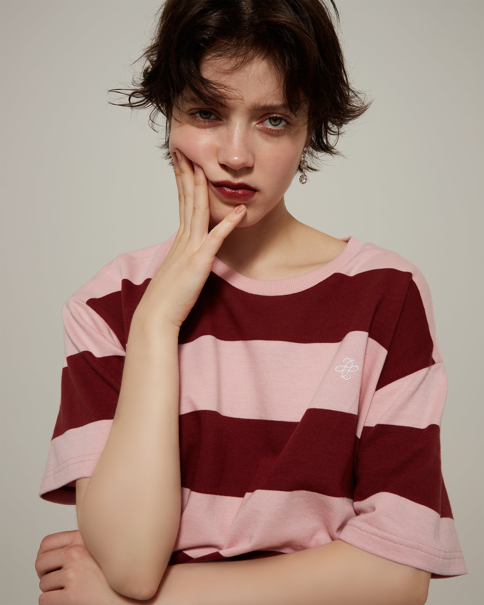 Cocoon border t-shirt (pink)