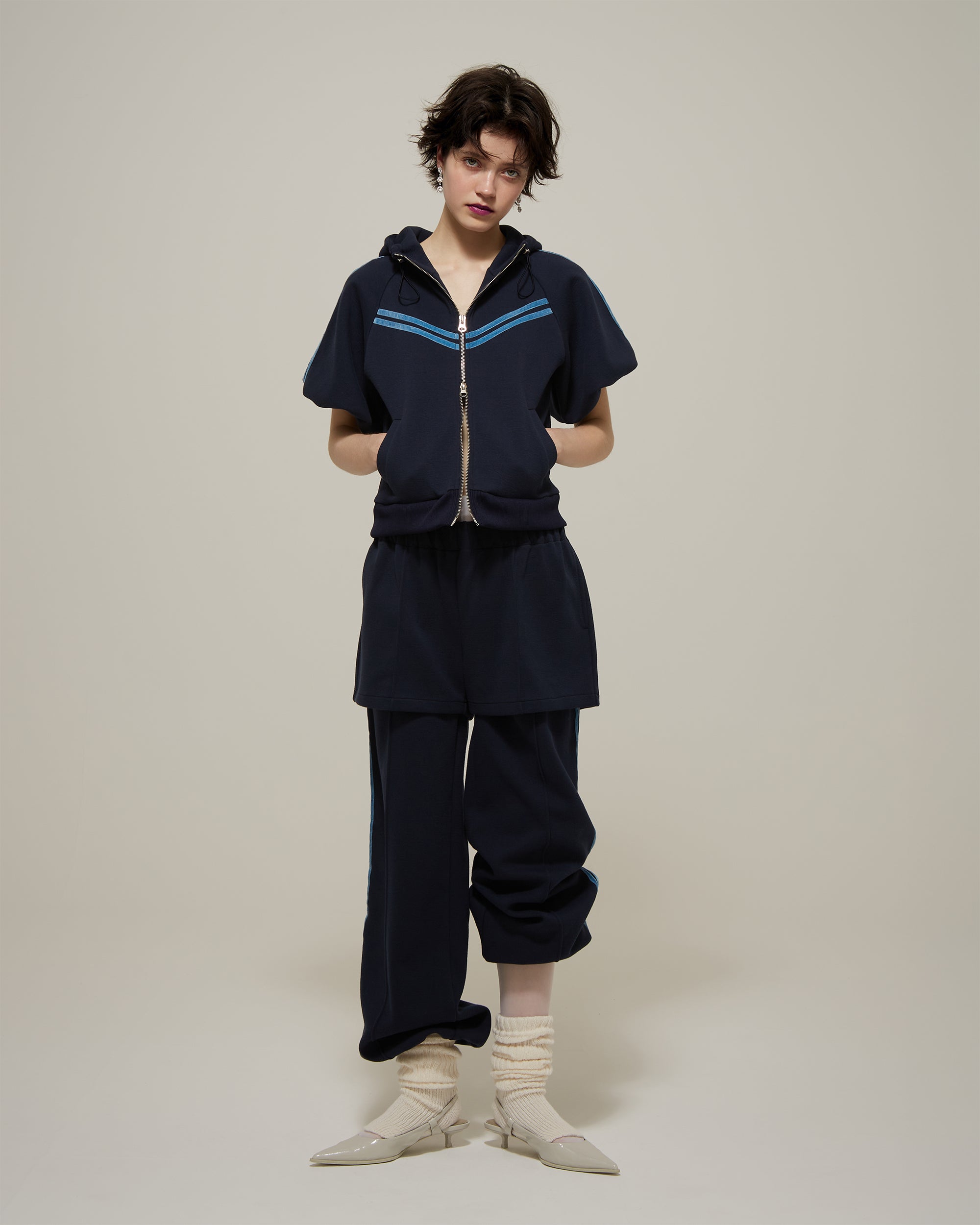 Layered-like bonding pants (navy)