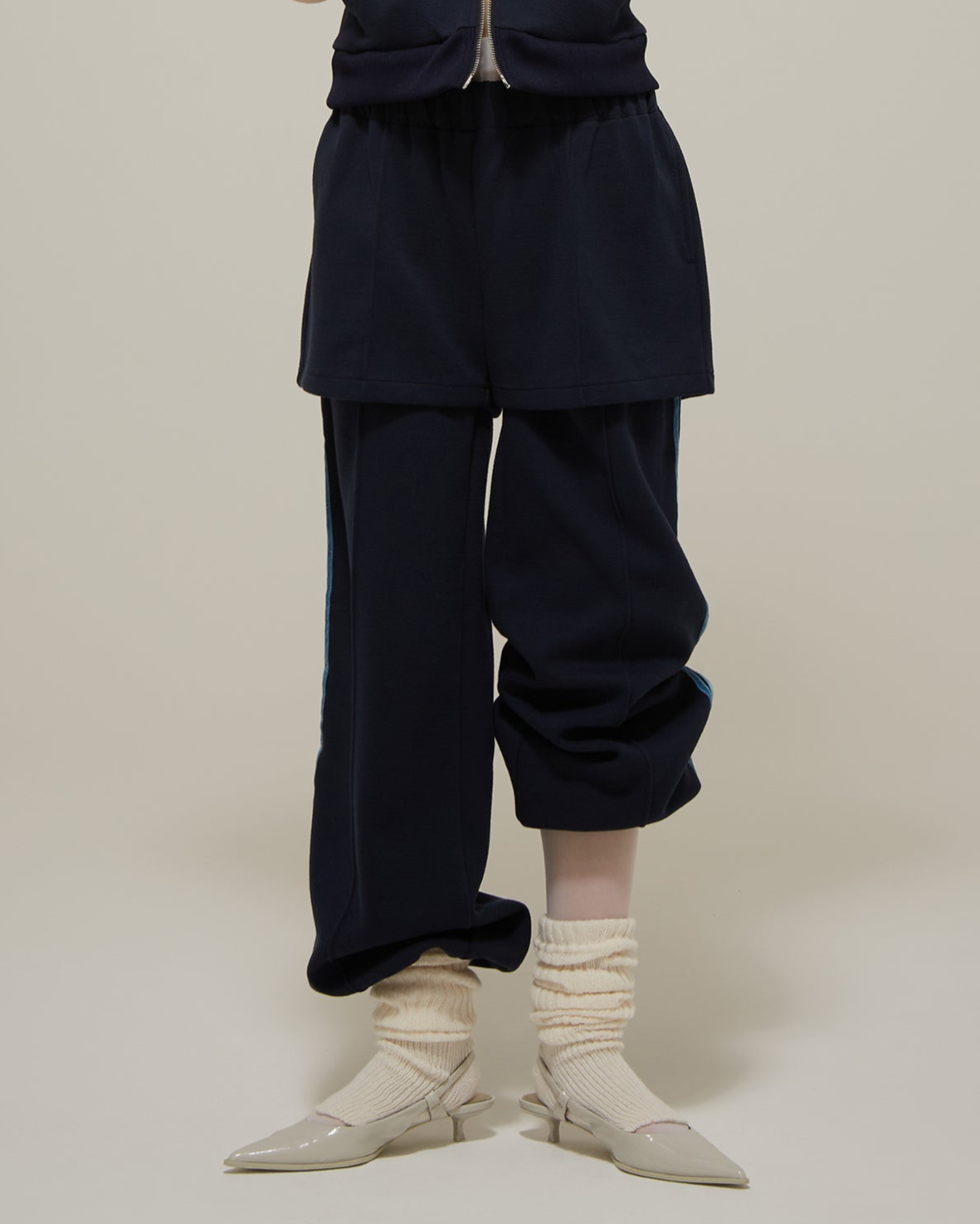 Layered-like bonding pants (navy)