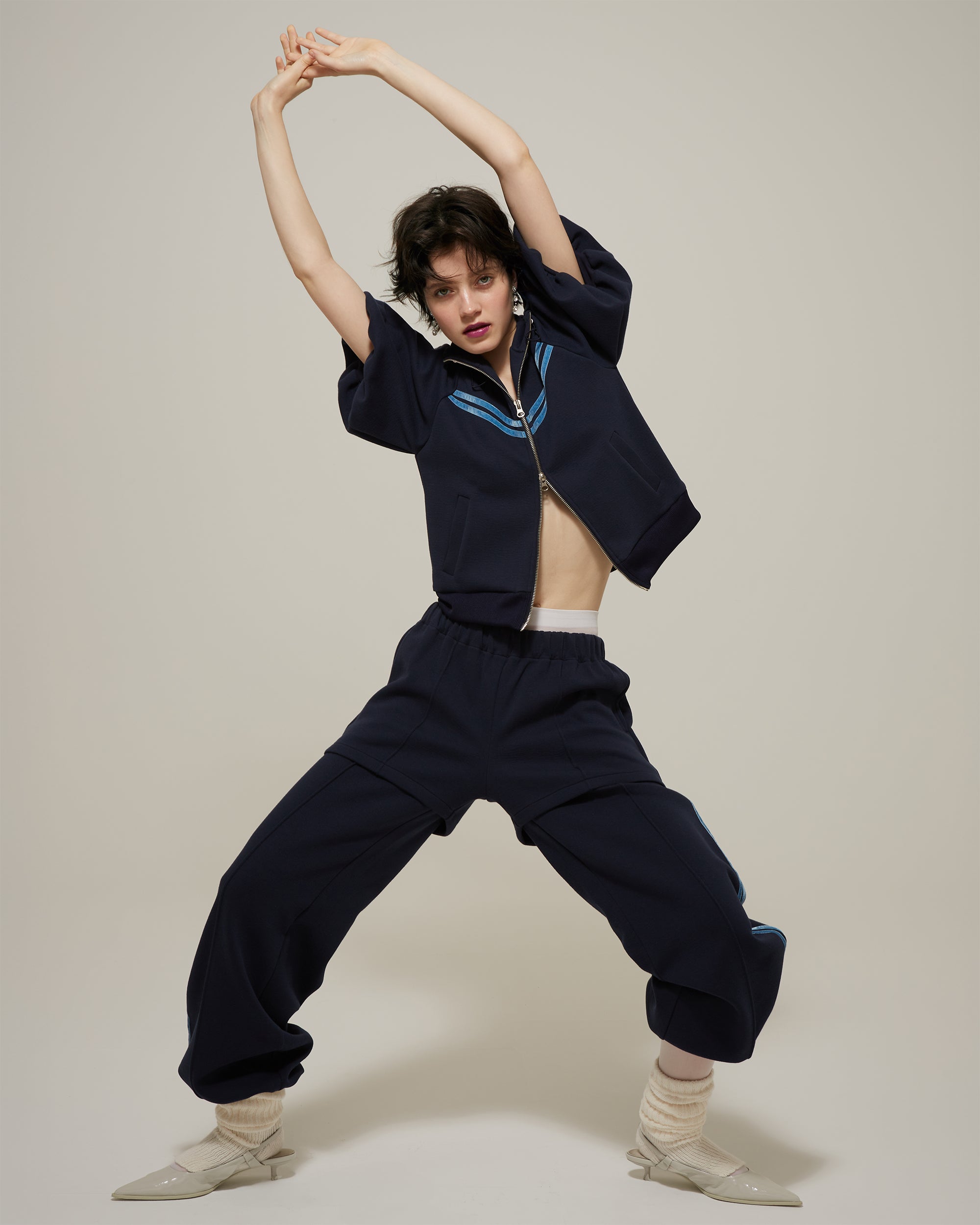 Layered-like bonding pants (navy)