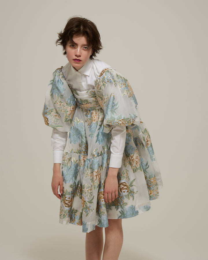 ワンピース POPPY GOLD JACQUARD PUFF MINI DRESS Gold jacquard puff mini dress