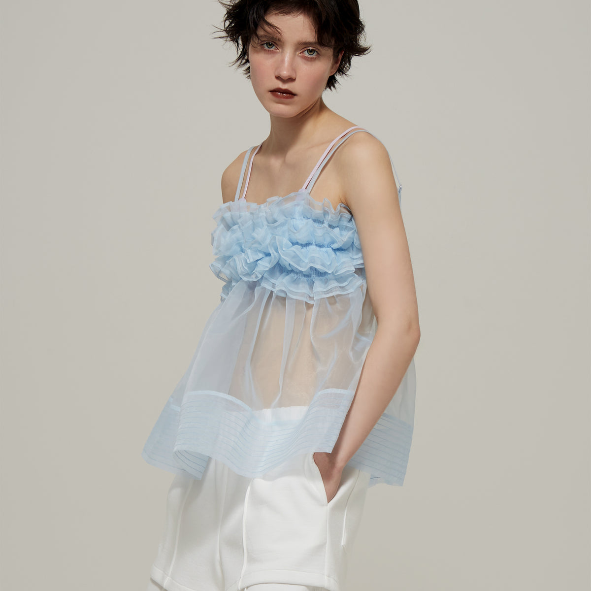 Wave gathered peplum bustier (blue)